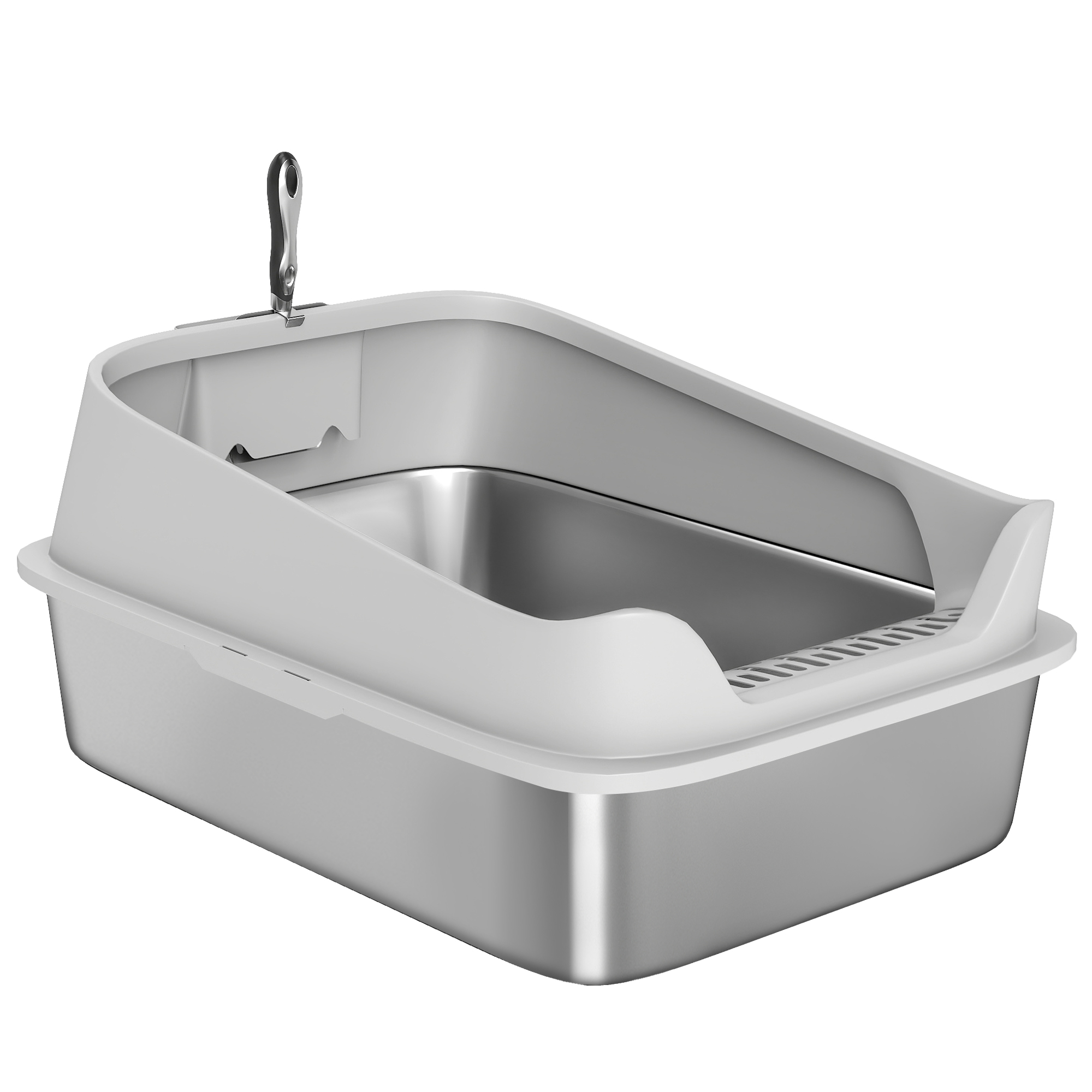 PawHut Katzentoilette aus Edelstahl XXL Katzenklo Katzentoilette mit hohem Rand und leicht zu reinigender Schaufel Auslaufschutz 70x50x30 cm Grau   Aosom