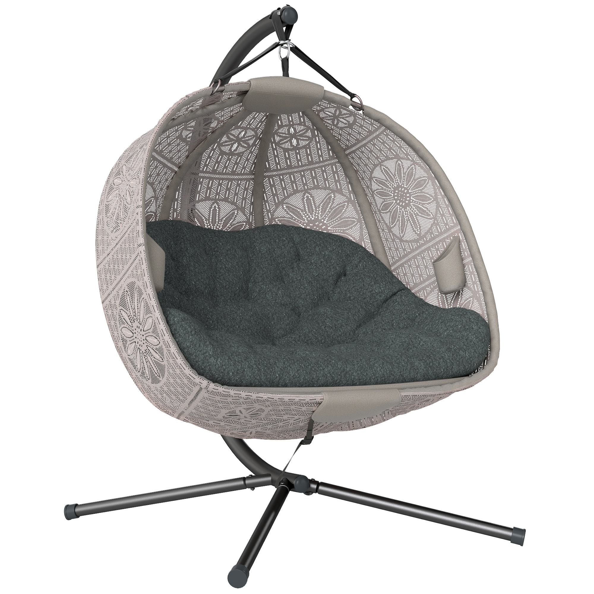 Outsunny Hängesessel Hängekorb für 2 Personen mit Gestell, faltbare Hängeschaukel & Hängestuhl mit Kissen, Blumen-Strickstoff, Stahl   Aosom.de