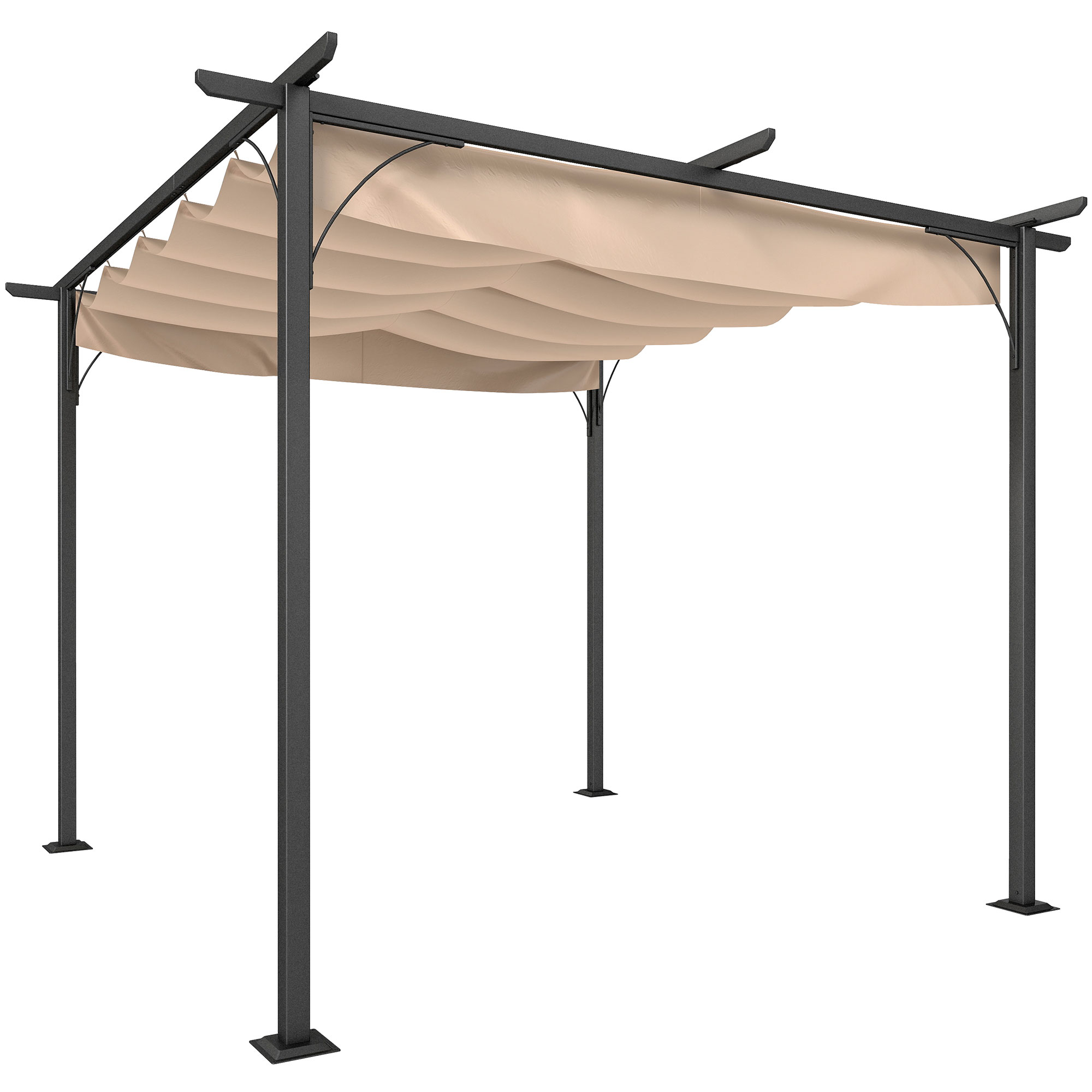 Outsunny Pergola Pavillon 3 x 3 m wasserdicht mit Schiebedach und UV-Schutz für Garten und Terrasse, Aluminium Beige   Aosom.de