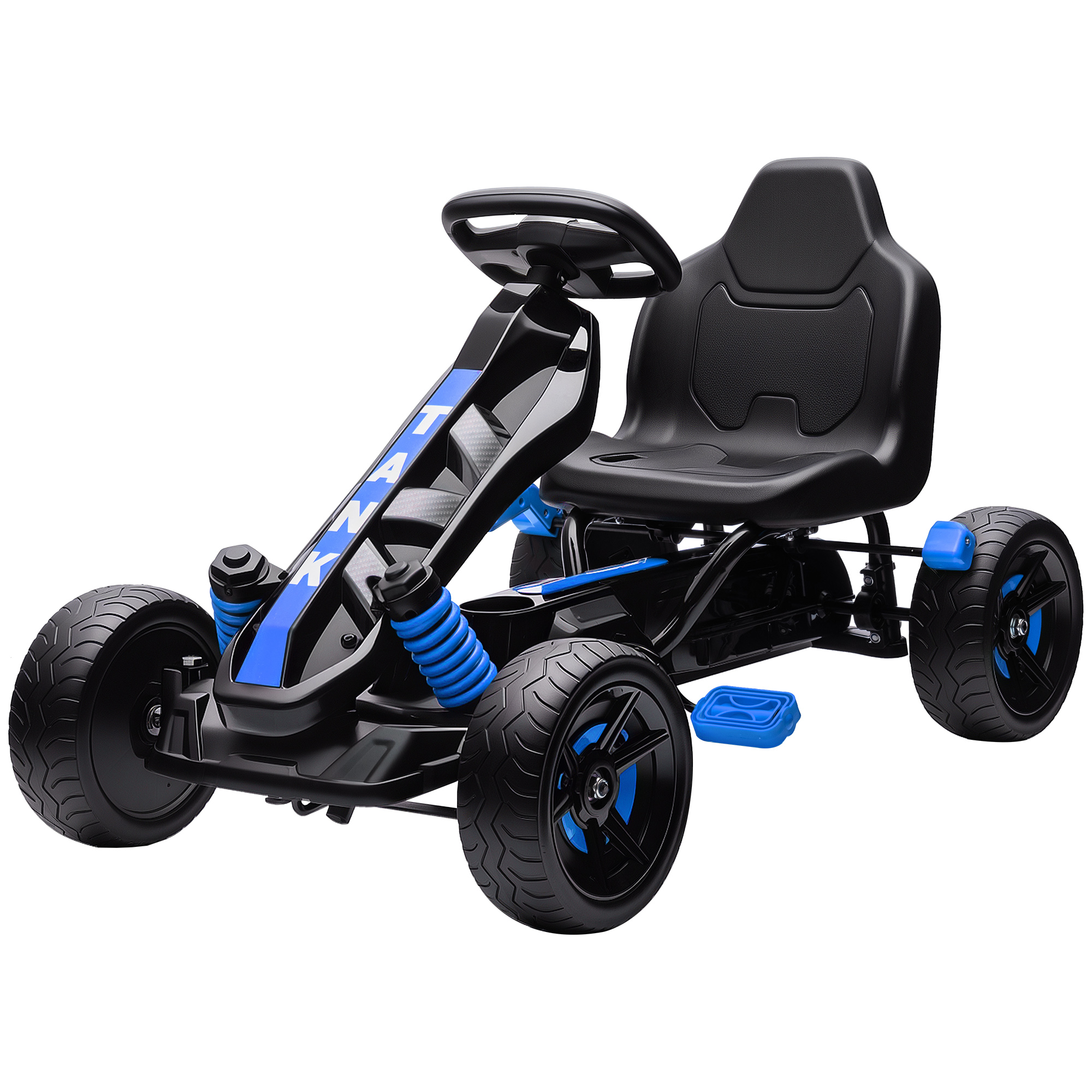 AIYAPLAY Gokart Tretauto mit Handbremse, Automatisches Kupplungssystem, Vor- und Rückwärtsgang, Tretfahrzeug mit rutschfest EVA-Räder Kinderfahrzeug Pedal-Gokart für Kinder 3-6 Jahren Blau Aosom