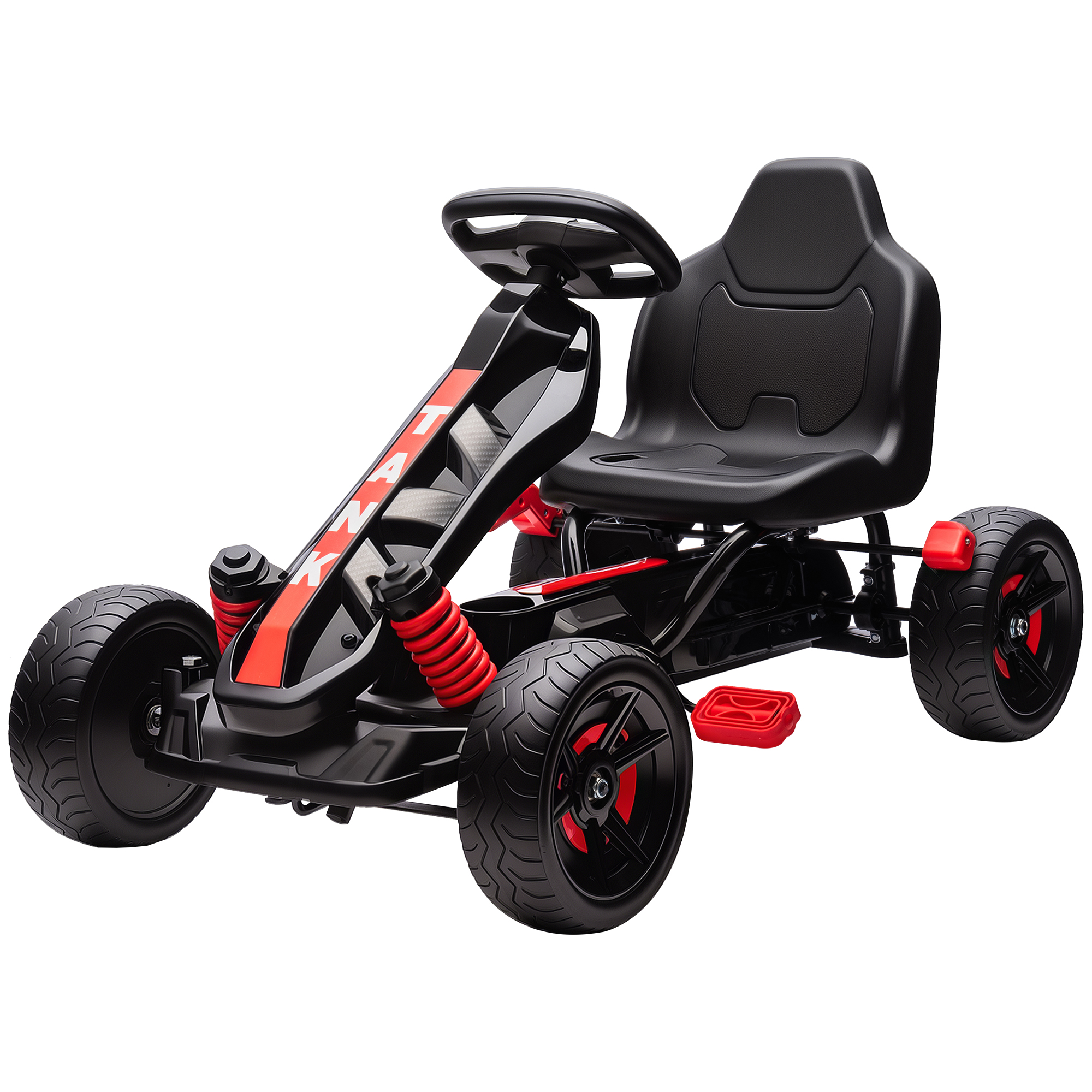 AIYAPLAY Gokart Tretauto mit Handbremse, Automatisches Kupplungssystem, Vor- und Rückwärtsgang, Tretfahrzeug mit rutschfest EVA-Räder Kinderfahrzeug Pedal-Gokart für Kinder 3-6 Jahren Rot   Aosom
