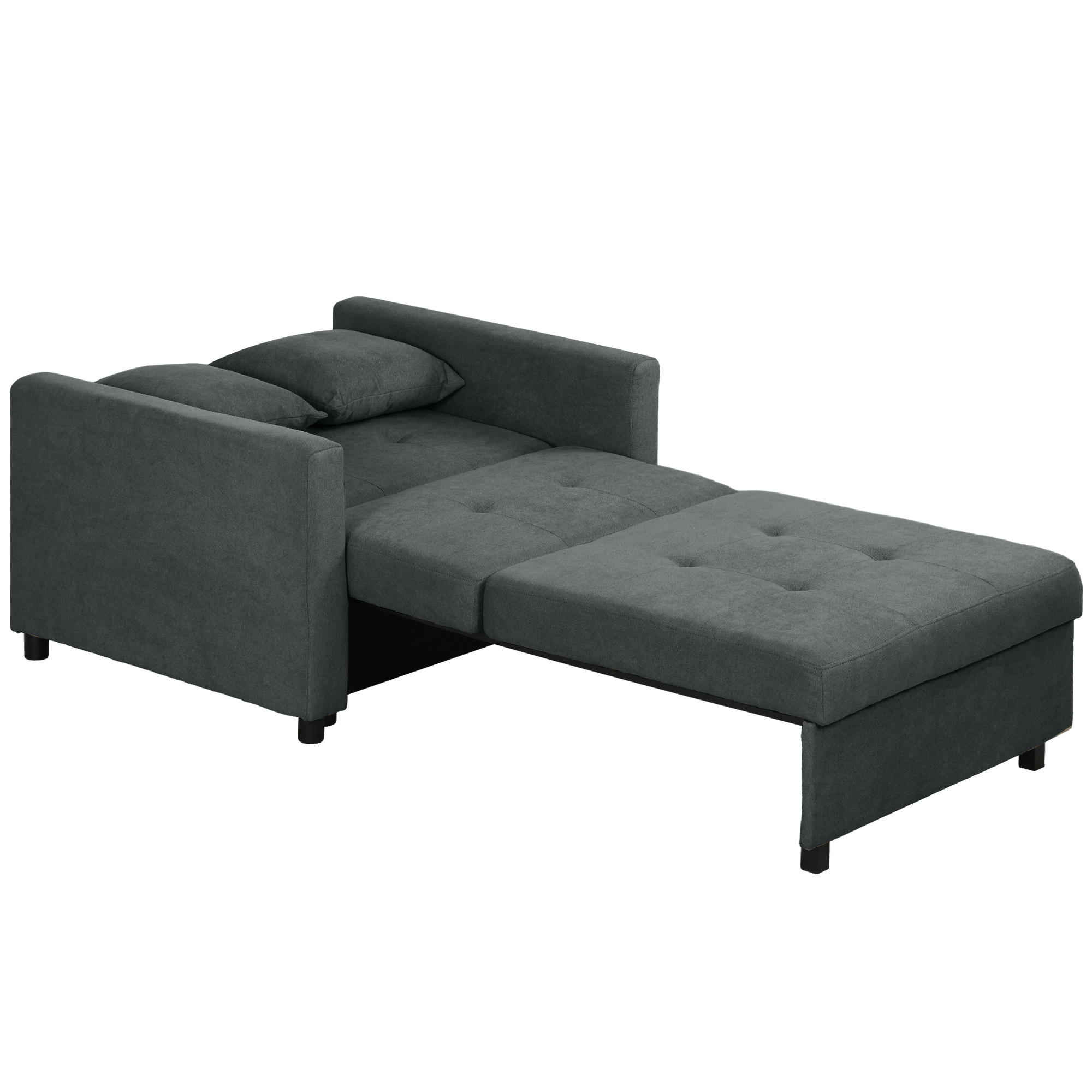 HOMCOM Einzelschlafsessel mit 2 Kissen und Stauraum, Einzel-Schlafsofa für Wohnzimmer aus Samtstoff und Metall, 100x98x88 cm, Grau Aosom