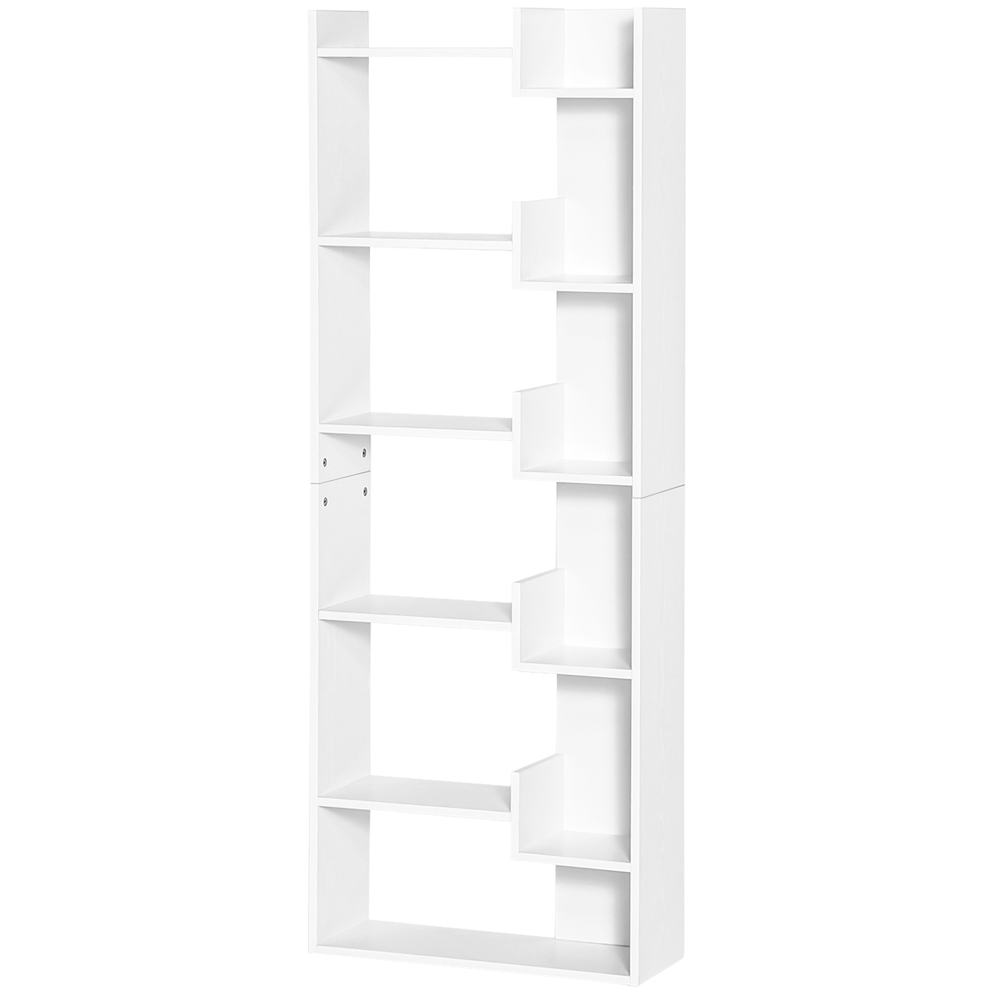 HOMCOM Bücherregal, 6-stufiges Regal, hoch, modernes Bücherregal, unregelmäßiges Design, für Wohnzimmer, Schlafzimmer, Büro, 60 x 21 x 162,5 cm, weiß   Aosom