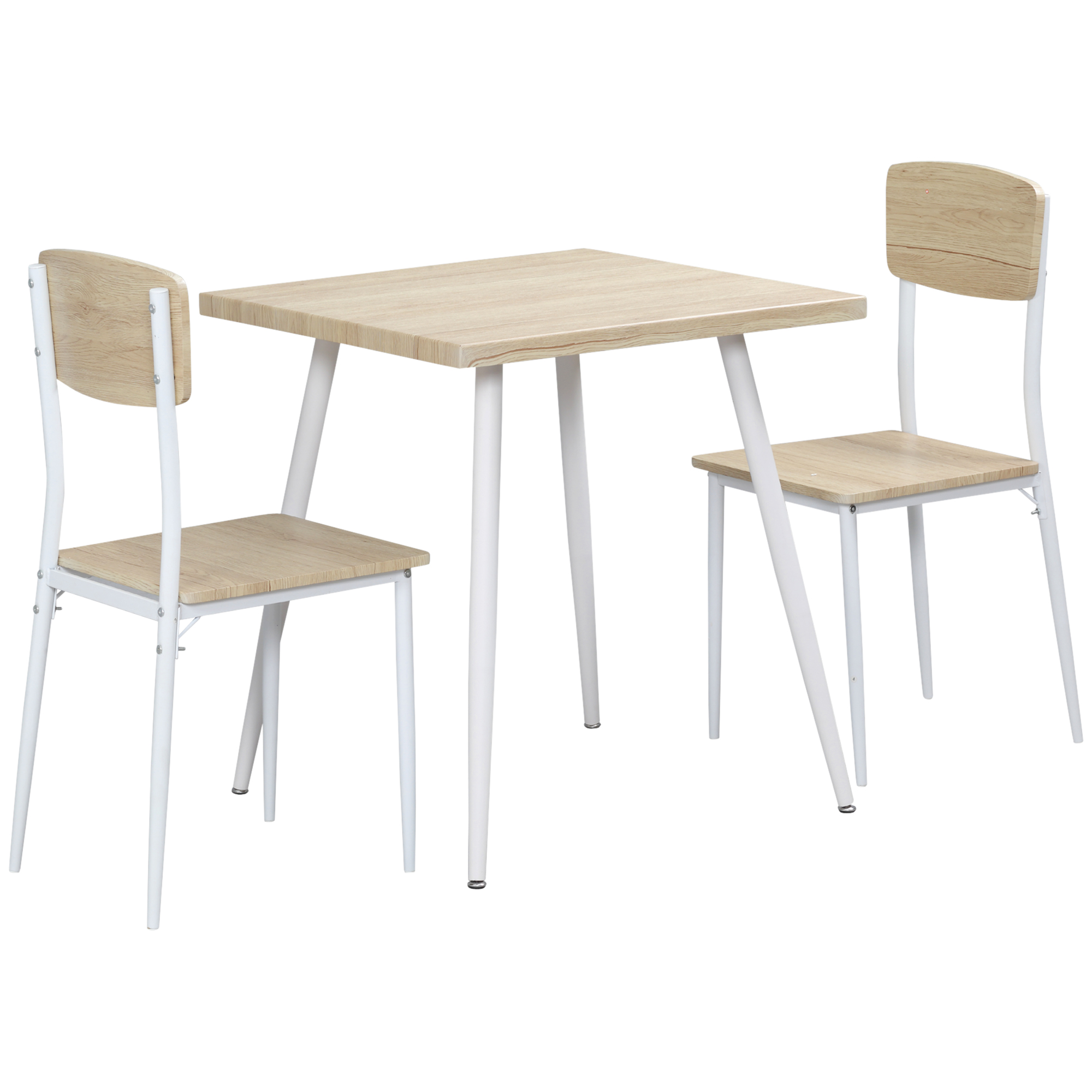 HOMCOM 3-teilige Essgruppe Sitzgruppe Esstisch Set MDF + Metall Naturholzmaserung + Weiß mit 1 Tisch + 2 Stühlen   Aosom