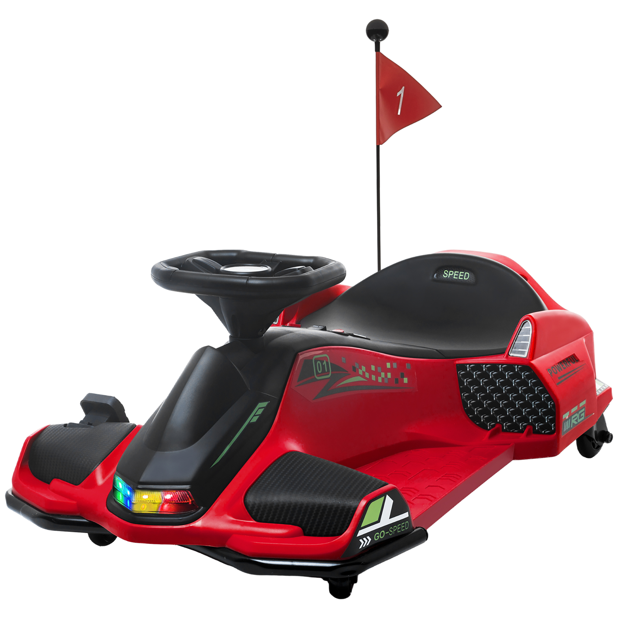 HOMCOM Kinder Elektro Gokart 12 V 3-8km/h Drift Kart mit Driftmodus, Langsamem Start, Go Kart mit Lichtern Musik, Sicherheitsgurt Kinderfahrzeug für 8-12 Jahre Kinder Rot Aosom