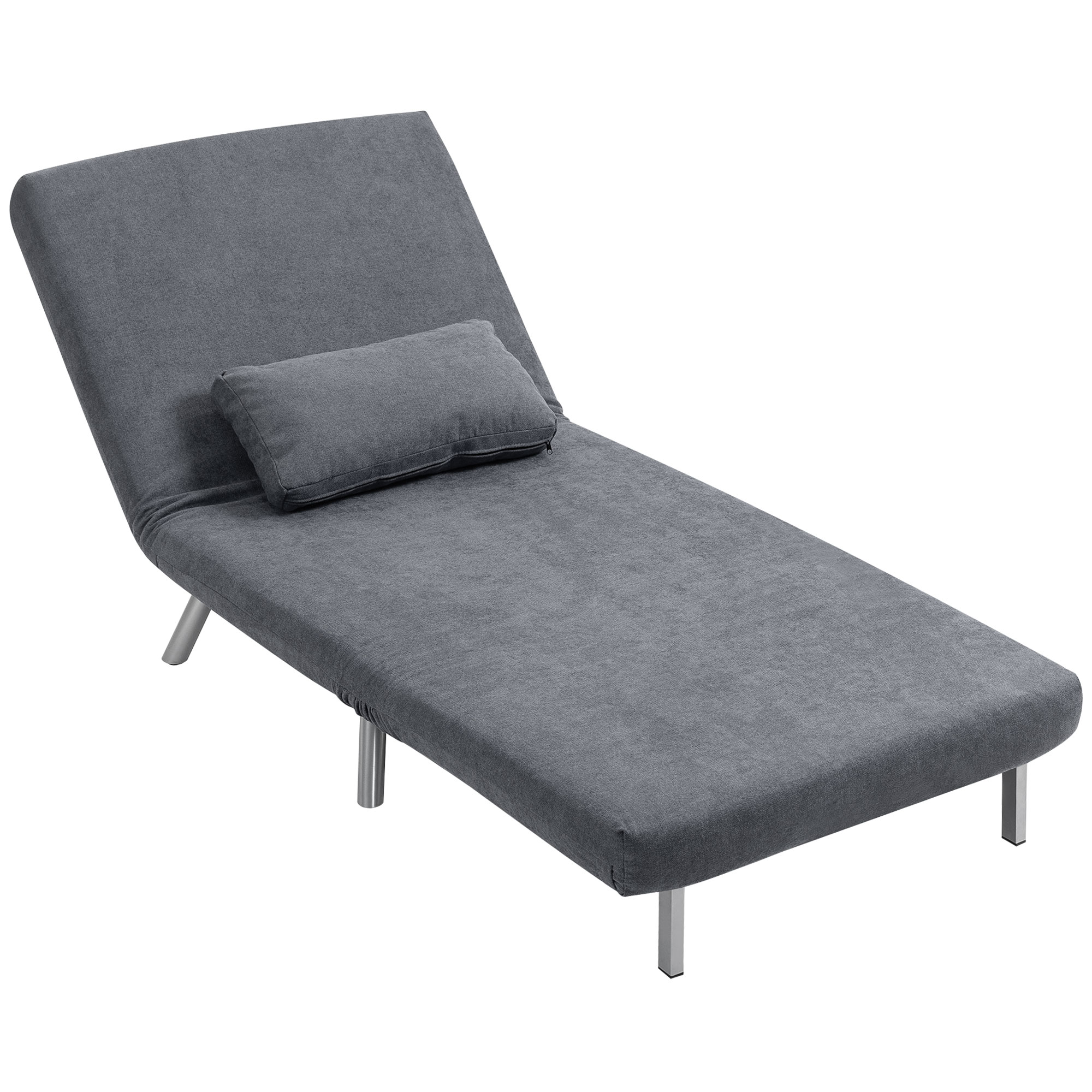 HOMCOM Schlafsessel 2-in-1 klappbar Schlafsofa mit Bettfunktion Relaxsessel mit Verstellbarer Rückenlehne, abnehmbar Kissen, Samtoptik, Gästebett bis 120 kg, Sofabett für Wohnzimmer, Dunkelgrau Aosom