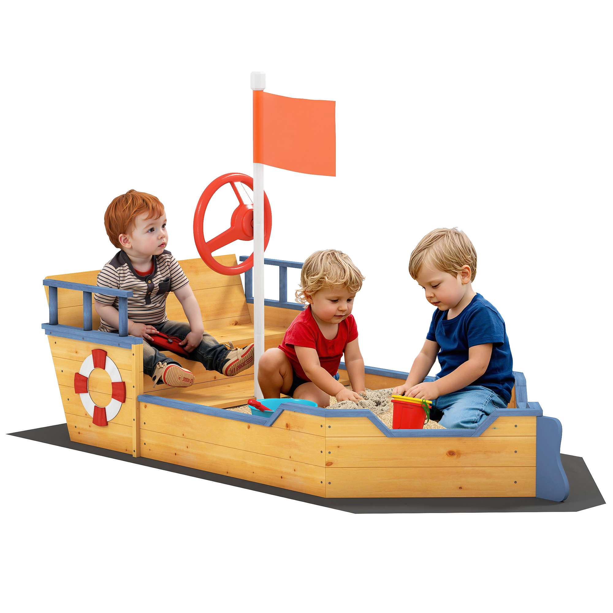 Outsunny Sandkasten Schaufel Sandkasten Sandkasten Schiff aus Tannenholz Segelschiff Piratenschiff Design groß für Kinder 3-6 Jahre Natur   Aosom