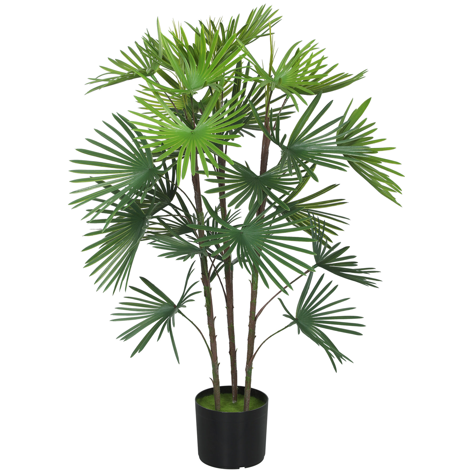 HOMCOM Künstliche Palme 90 cm mit 24 Blättern für Innenräume mit Ø16,5x13,5 cm Topf, Grüne Kunststoffpflanze   Aosom