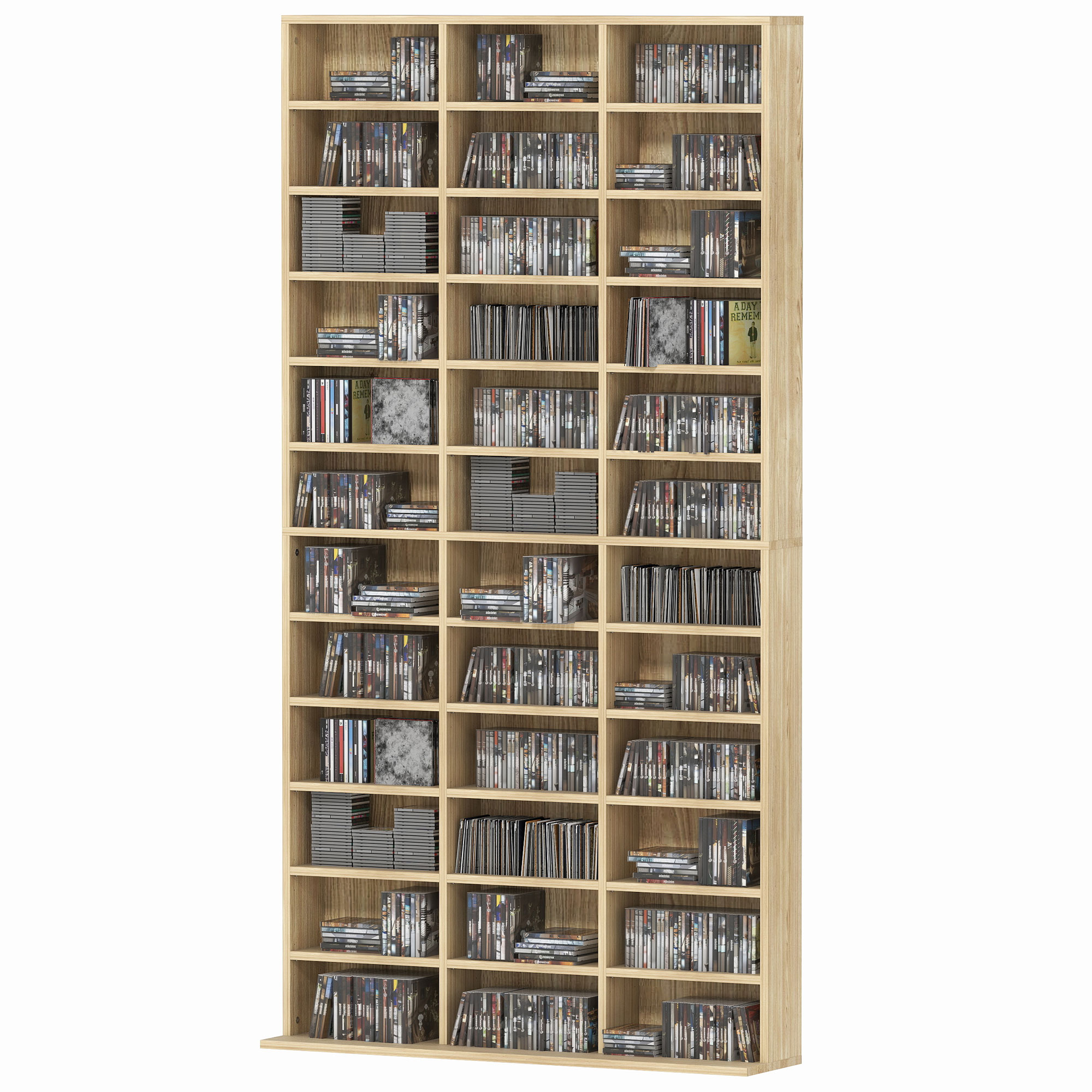 HOMCOM CD- und DVD-Aufbewahrung, Bücherregal Regal, max. Kapazität 1116 CD/528 DVD, 36 Fächer und verstellbare Regale, für Büro, Wohnzimmer, Schlafzimmer, 102 x 23,5 x 195 cm, Eiche Aosom