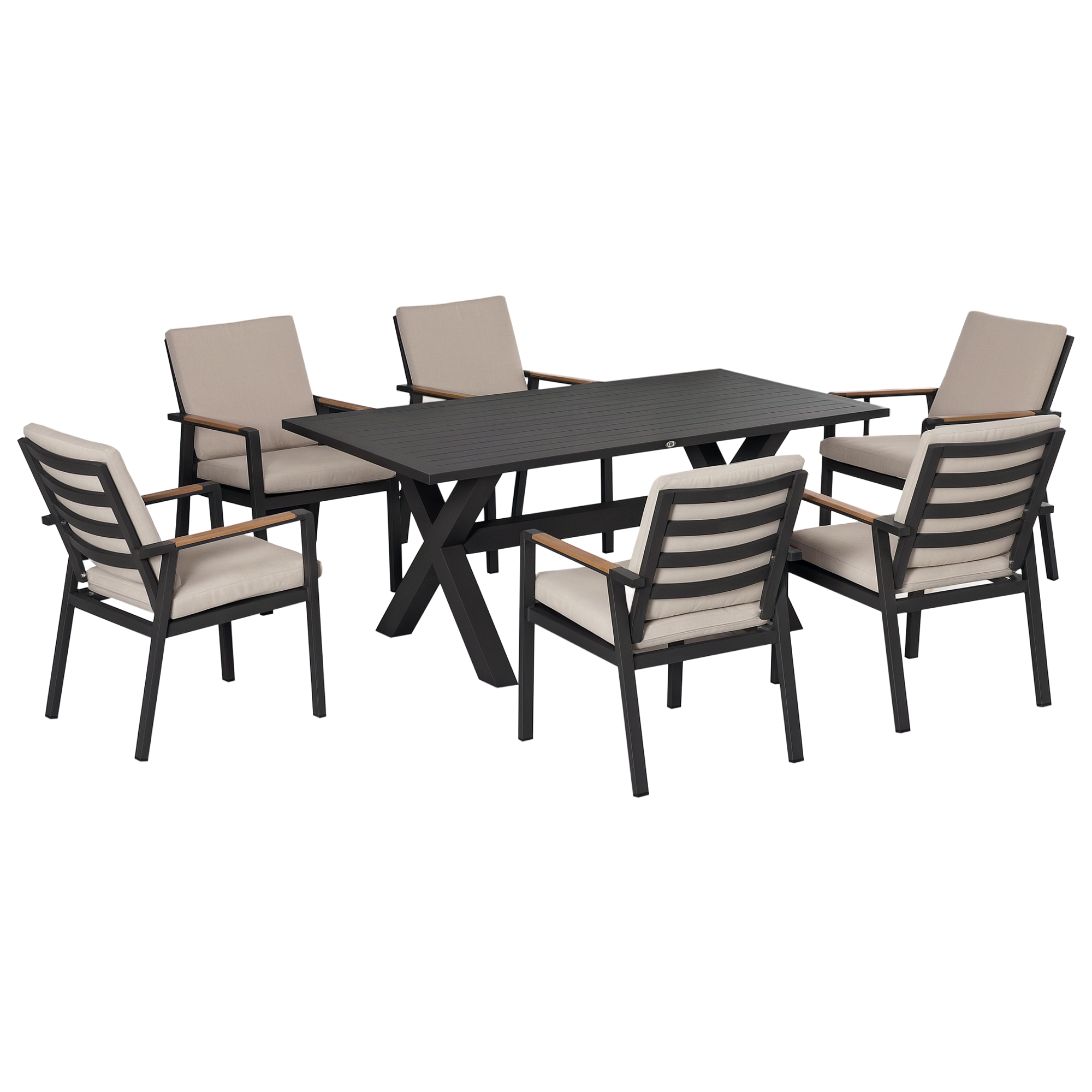 Outsunny Gartenmöbel-Set für 6 Personen, 6 Stühle & 1 Tisch, wetterbeständig, 175x92,5x73 cm, Schwarz Grau für Terrasse & Balkon Aosom.de