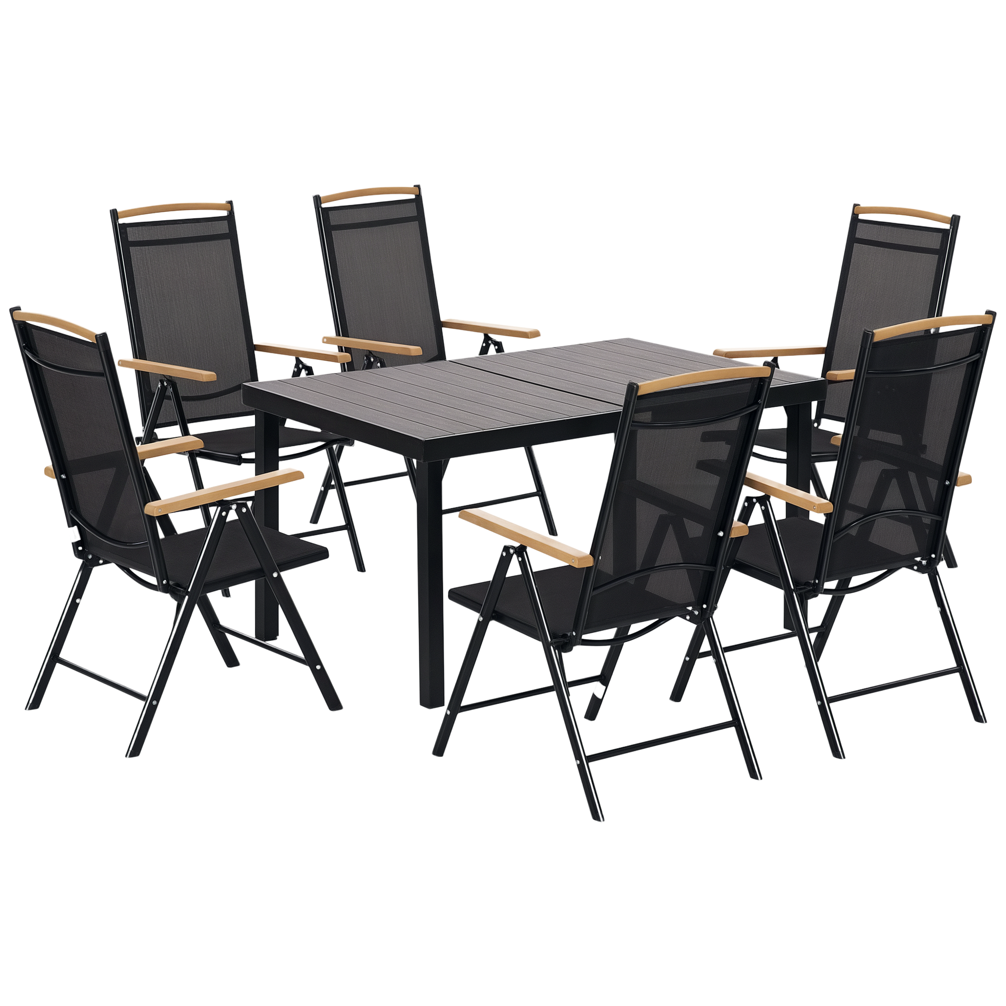 Outsunny Sitzgruppe klappbar 6 Personen Gartenmöbel Set 1 Tisch+6 Stühle Sitzgarnitur Aluminium Mesh Schwarz Aosom