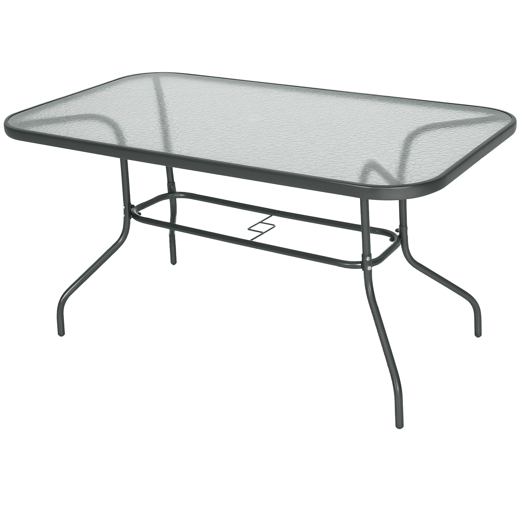 Outsunny Bistrotisch Gartentisch Glasplatte Schirmloch Hartglas Metall Carbongrau 140x80x70cm Aosom