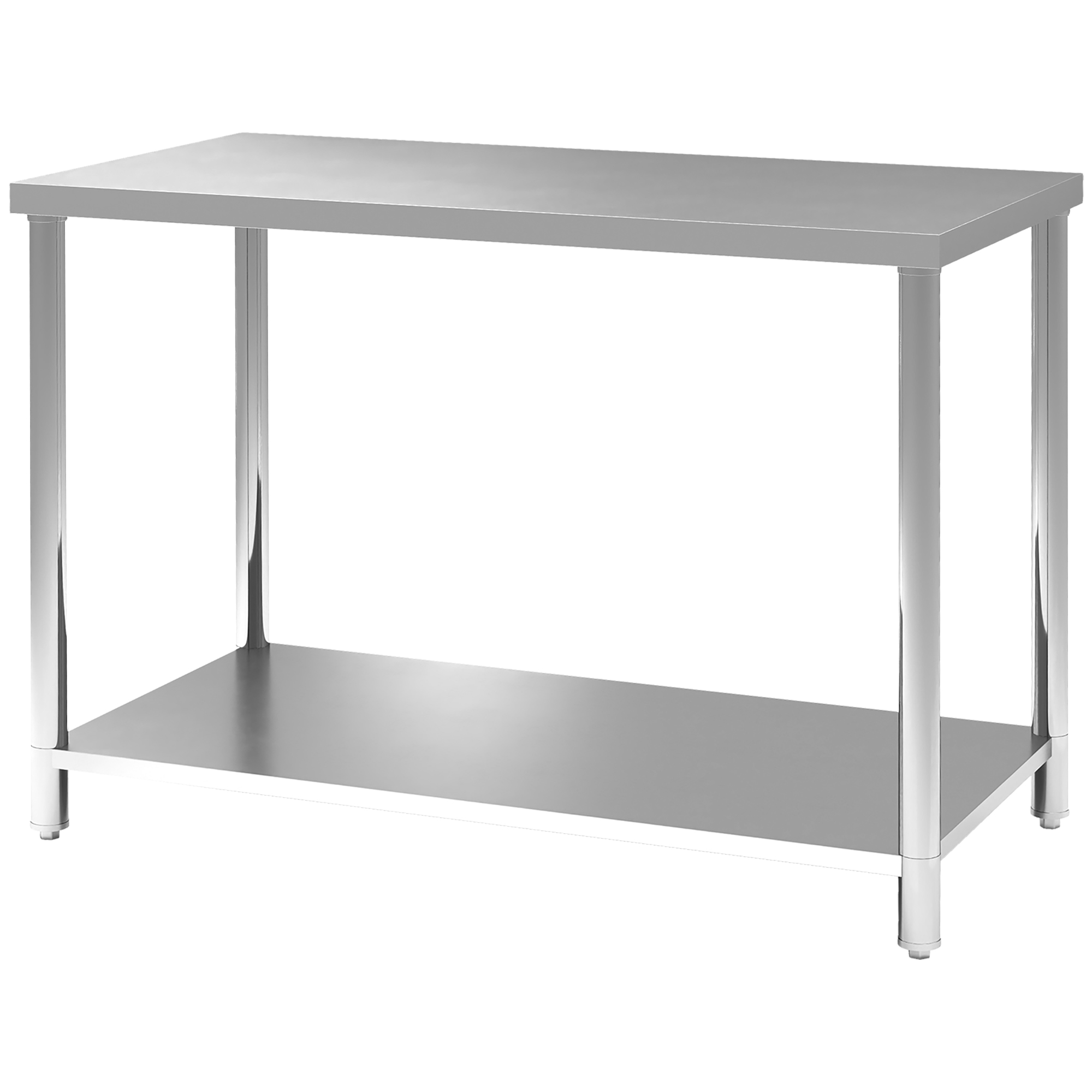 HOMCOM Arbeitstisch mit 2 Regalen, Werkbank aus Edelstahl, Arbeitsplatte für Werkstatt, Garage, Schuppen, Belastbarkeit 100 kg, 120 x 60 x 86 cm, Silber Aosom