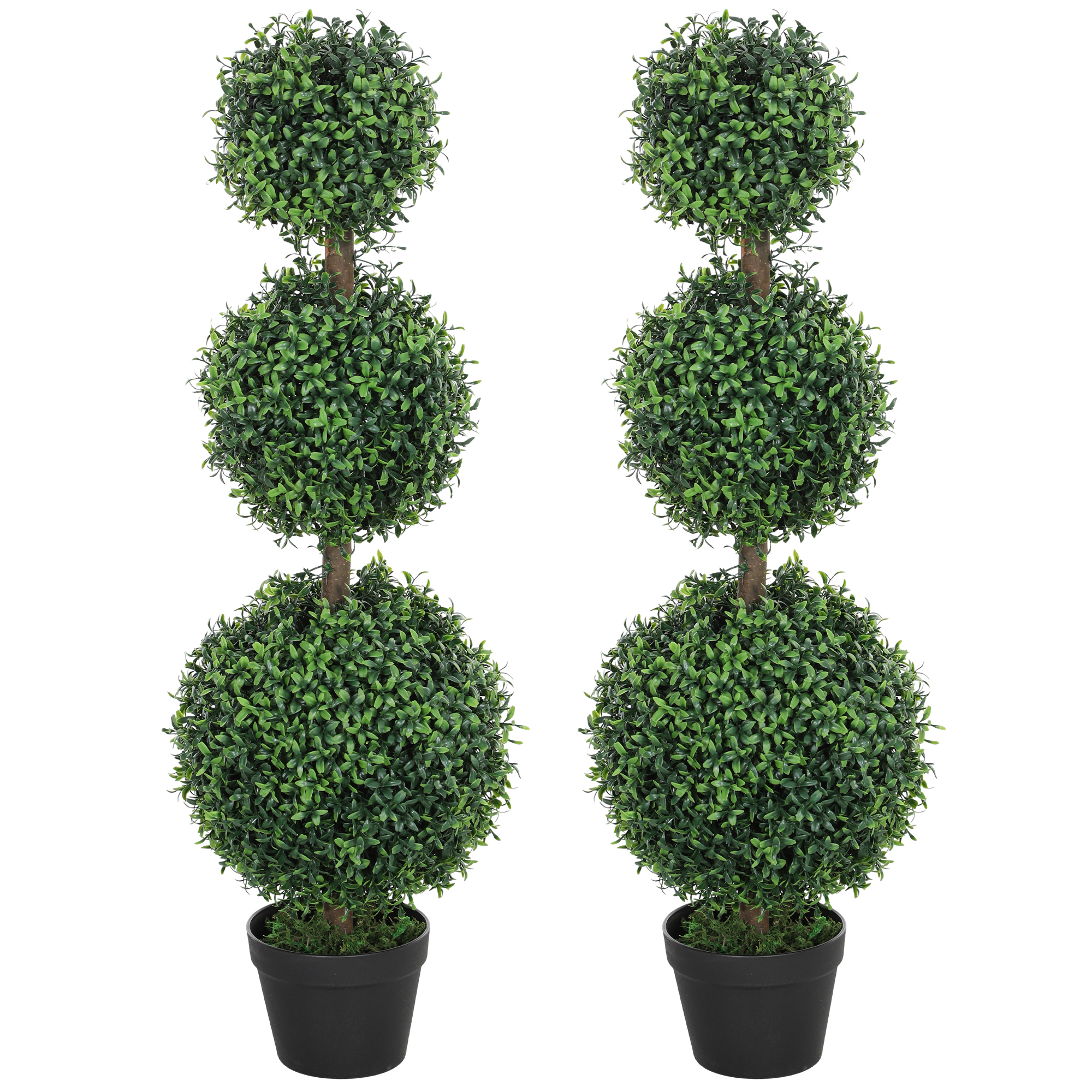 HOMCOM 2er-Set künstliche Bäume 101,6 cm künstliche Pflanzen PE 3 kugelförmige buxus Topiary-Pflanzen künstliche Pflanze grün mit Zementboden befülltem Plastiktopf für Innen- und Außendekoration   Aosom
