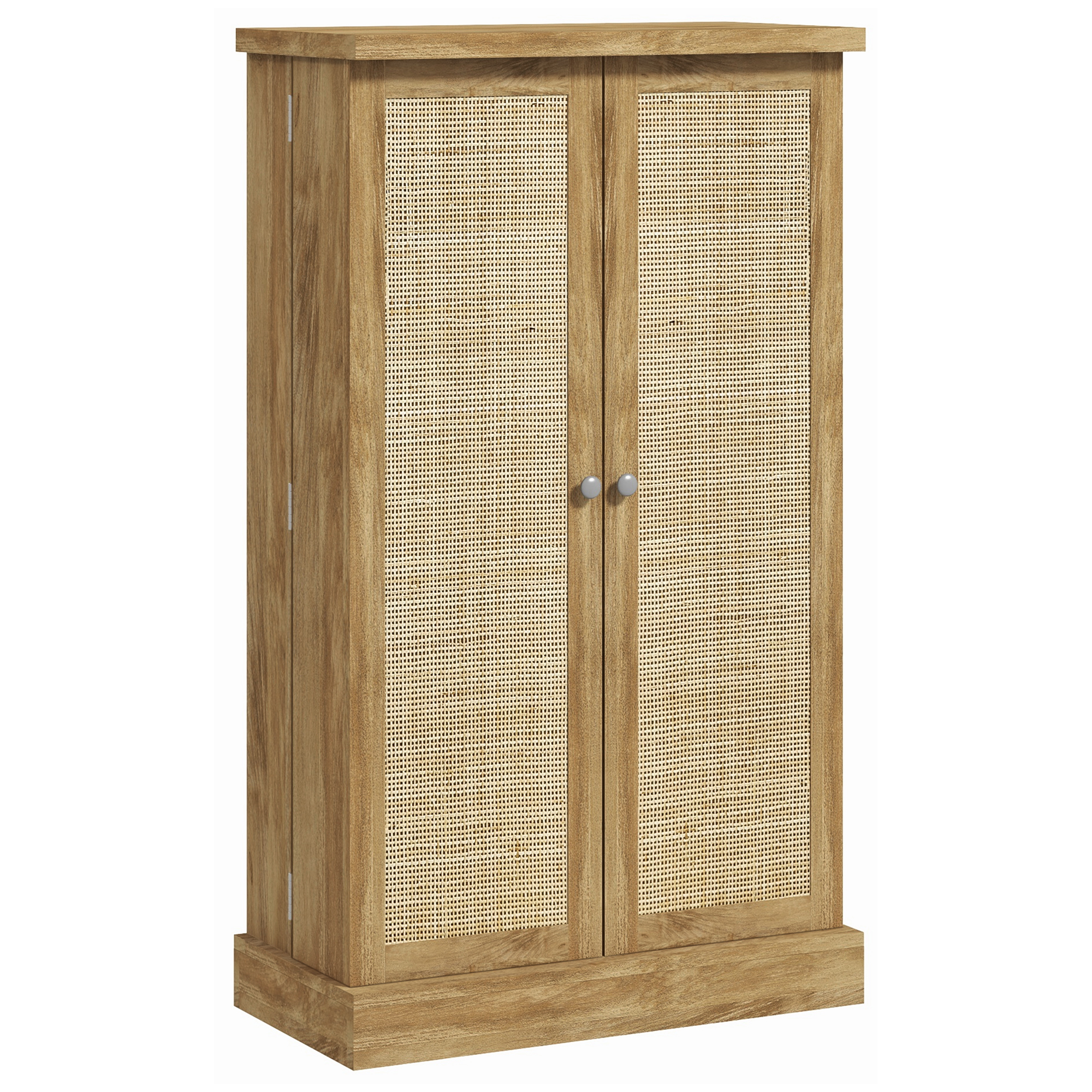 HOMCOM Buffet Küche, Küchenmöbel Aufbewahrung, modernes Buffet mit 12 Regalen an Türen, verstellbaren Regalen und doppelter Rattantür, für Esszimmer, Wohnzimmer, 60x30x104cm, Naturholzoptik   Aosom