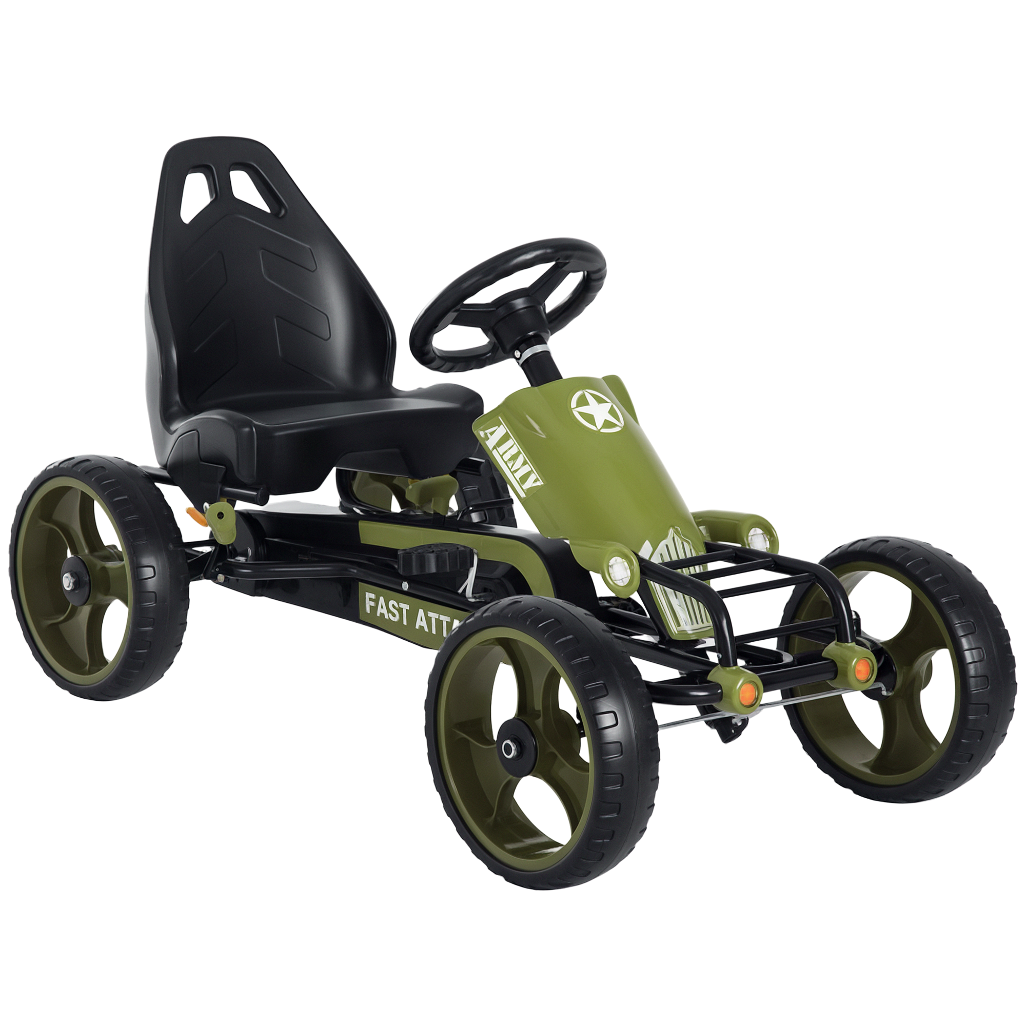 HOMCOM Go Kart Tretauto Tretfahrzeug mit Handbremse Verstellbarem Sitz ab 3 Jahren Grün 105 x 54 x 61 cm Aosom