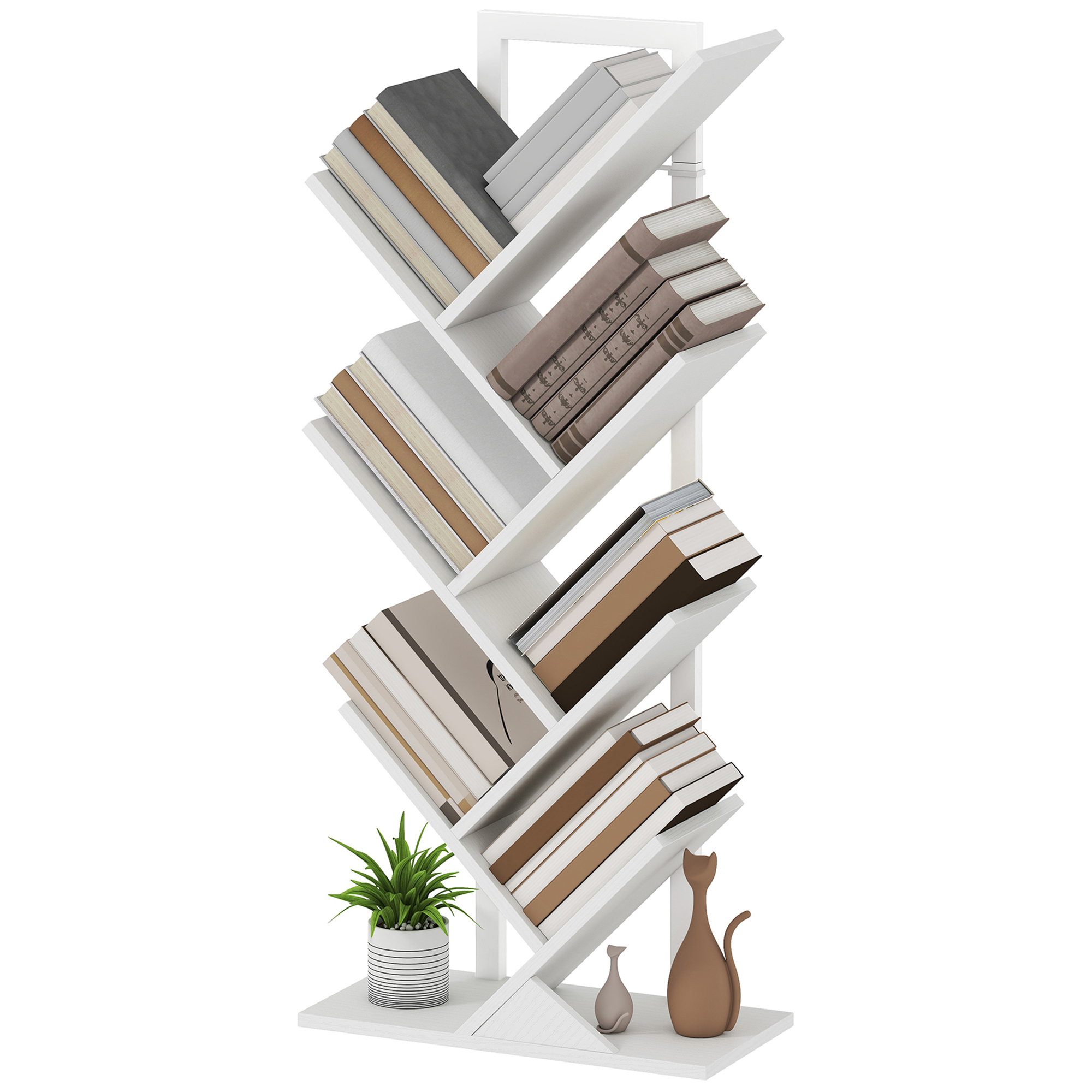 HOMCOM Baumförmiges Bücherregal mit 7 Ebenen Bücherregal mit 7 Regalen und Stahlstruktur für Wohnzimmer Büro Studium Schlafzimmer 50x24x109 cm Weiß   Aosom