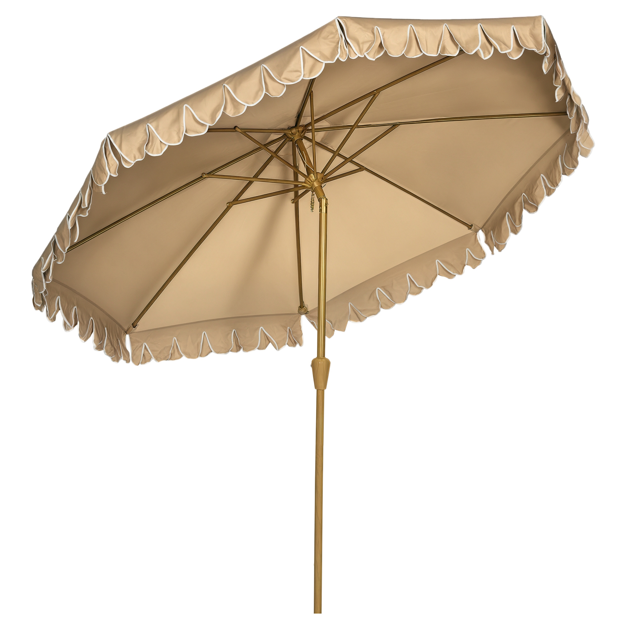 Outsunny Sonnenschirm Ø264 cm Strandschirm mit Fransen, verstellbare Neigung, 8 Streben, Terrassenschirm für Garten & Balkon, Khaki   Aosom.de