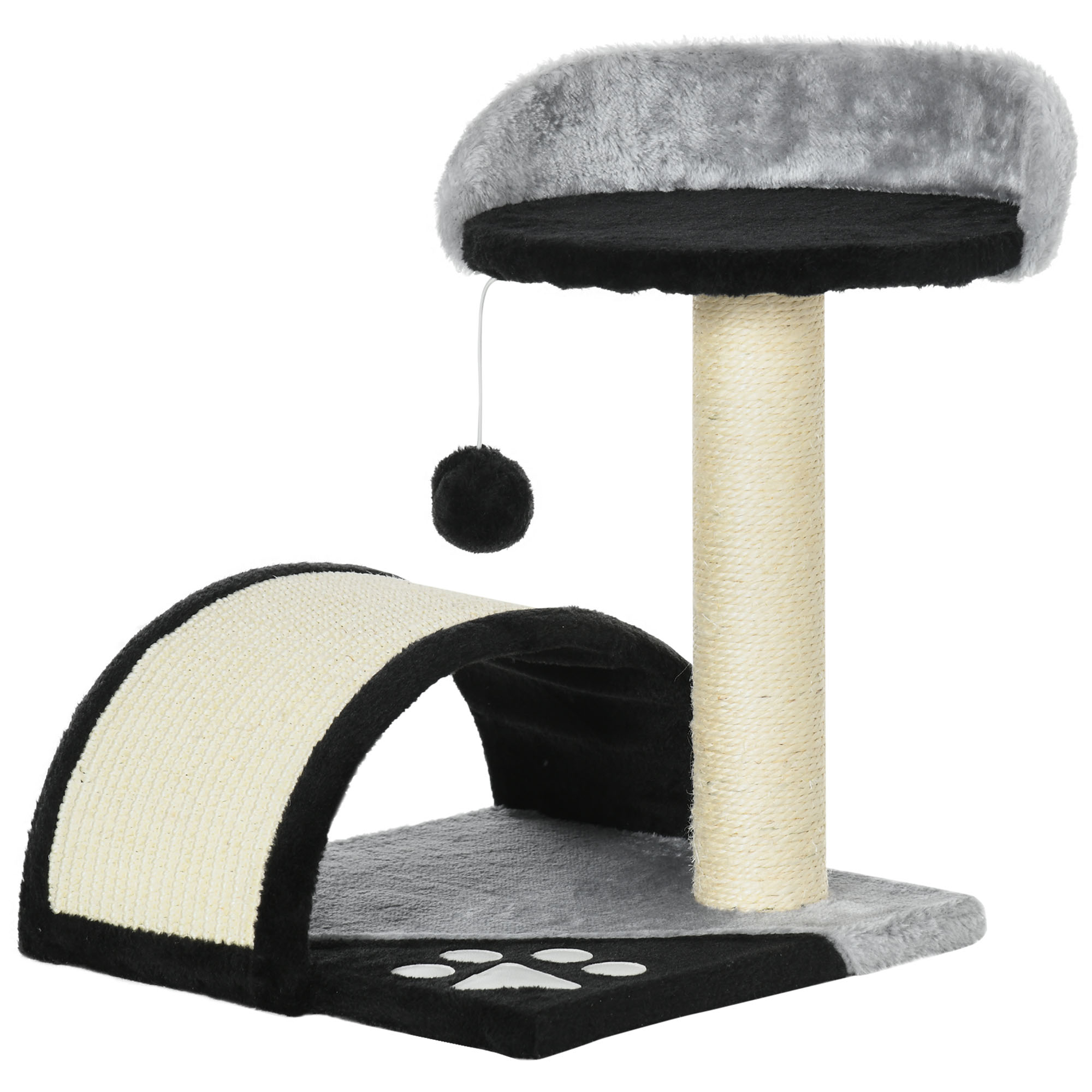 PawHut Kratzbaum klein für Katzen, 46H cm, mit Kratzstangen & Spielbällen, Plüsch schwarz, ideal für kleine Katzen   Aosom.de