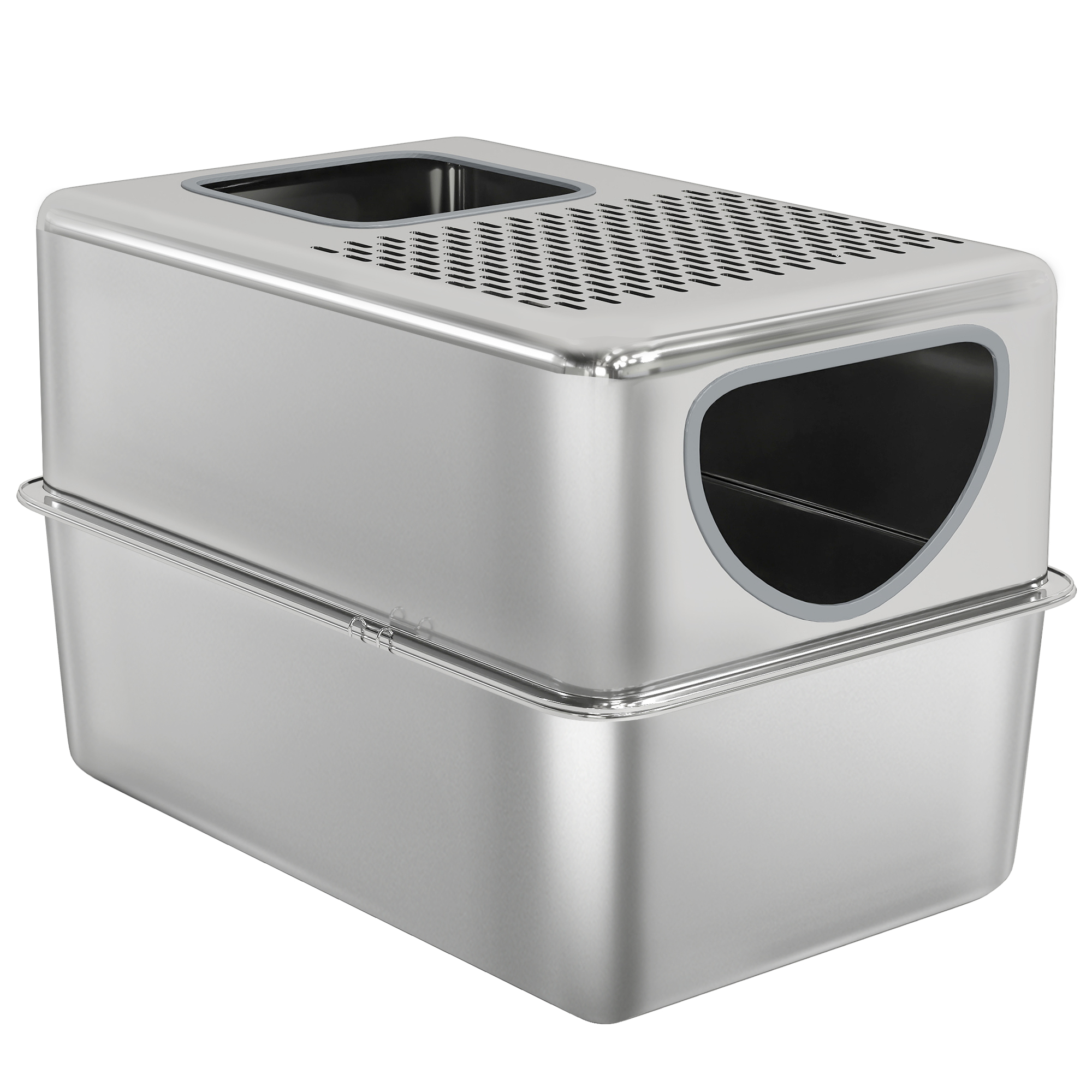 PawHut Katzenklo aus Edelstahl XL Katzentoilette Katzentoilette mit Schaufel Doppelöffnungen Leicht zu reinigen Silber   Aosom