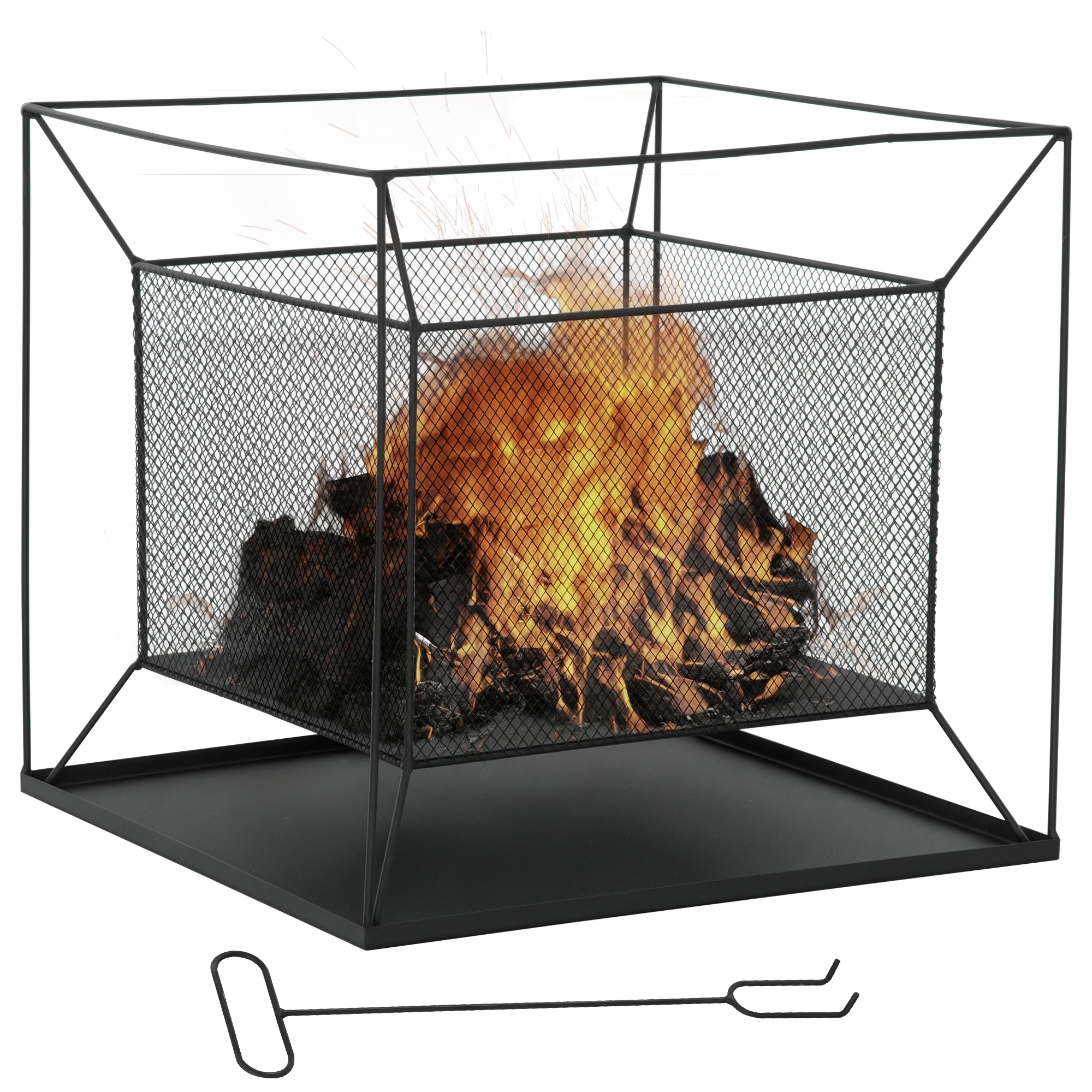 Outsunny Feuerschale  Modern, rechteckig, Feuerkorb, Feuerstelle für Garten, Camping, BBQ, Metall, Schwarz, 45x45x43cm  Aosom