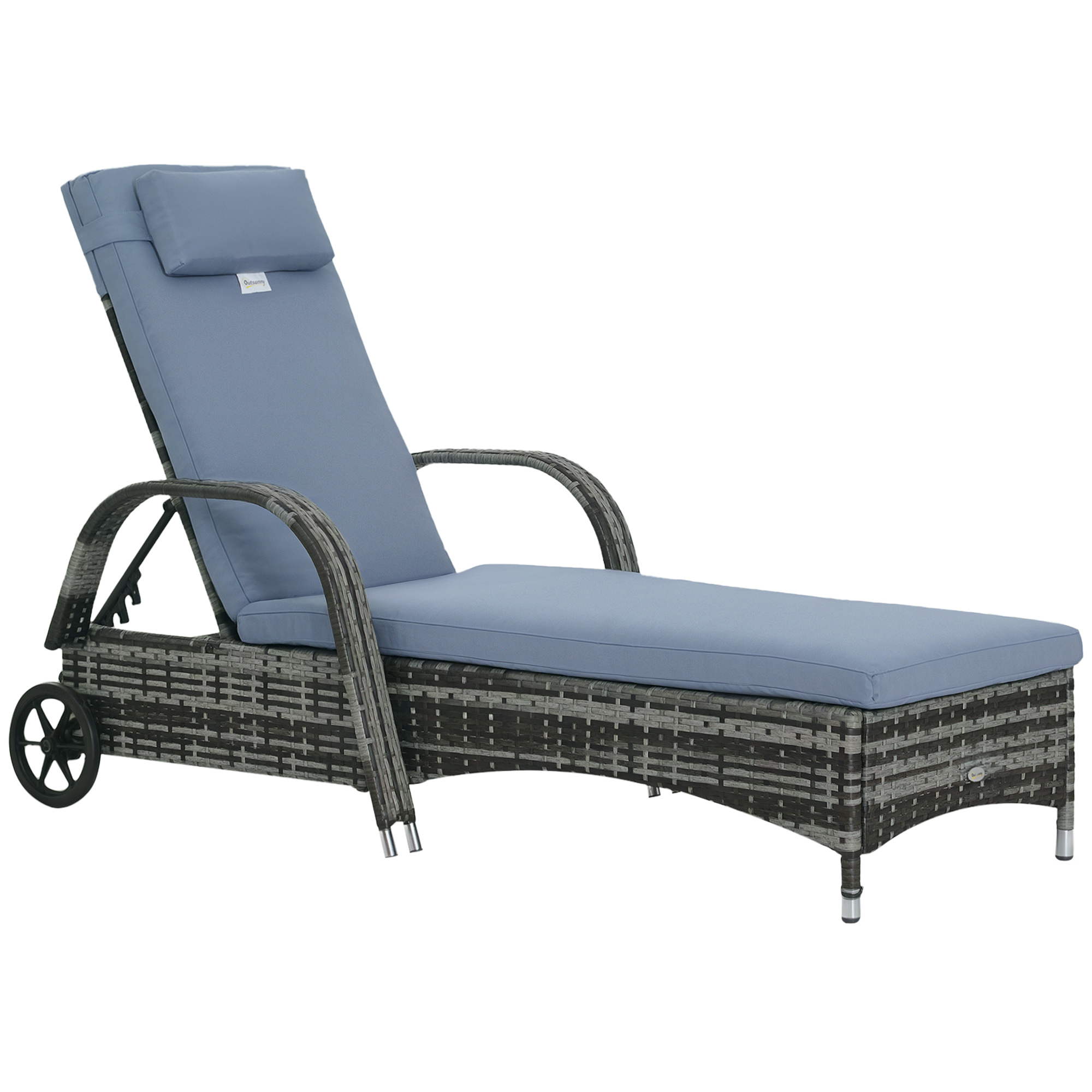 Outsunny Gartenmöbel Gartenliege Sonnenliege mobil mit Kissen, Polyrattan und Metall, grau, verstellbar 200x73x30-103cm für Garten & Terrasse   Aosom.de
