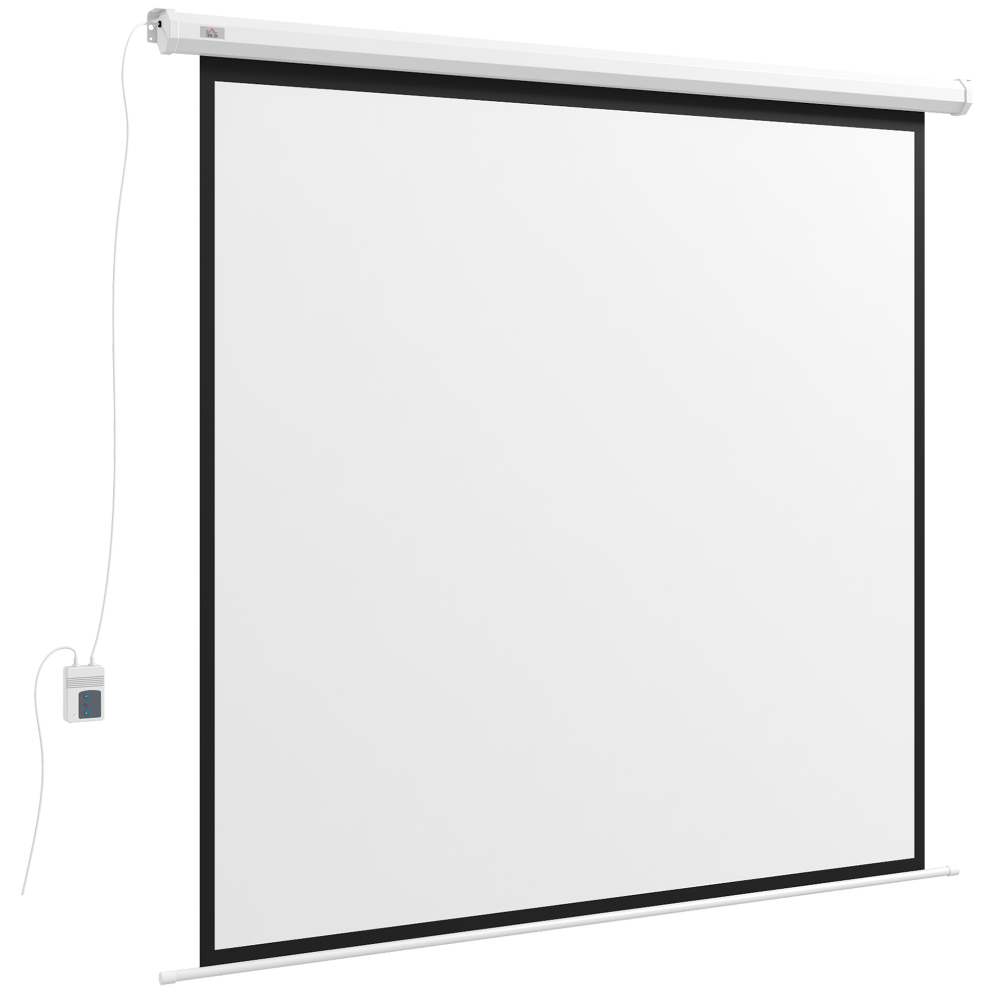 HOMCOM Beamer-Leinwand Elektrisch 172 x 172 cm 1:1 Projektionsleinwand mit Fernbedienung, Filmleinwand für Heimkino, Präsentation, Metall, Weiß   Aosom