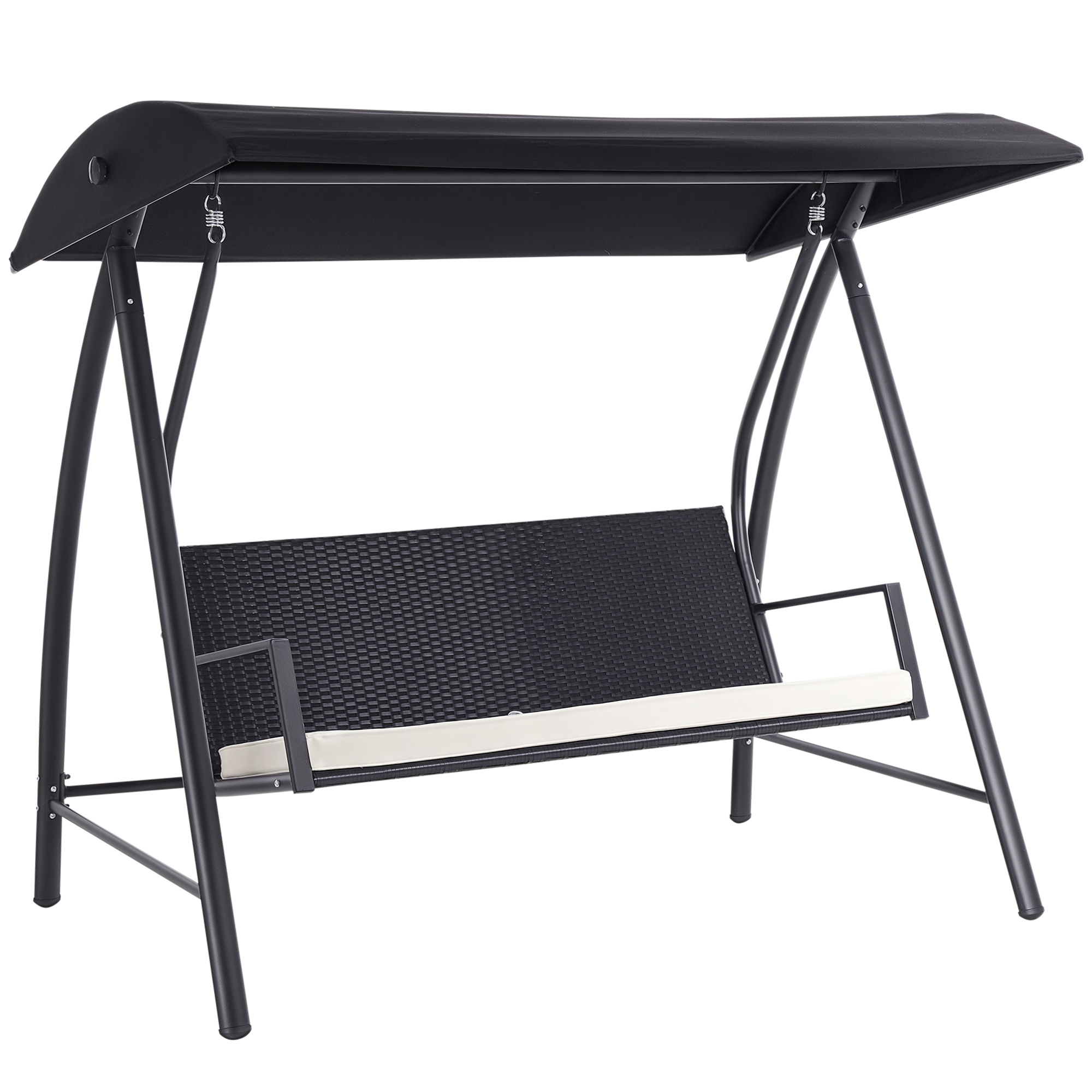 Outsunny Hollywoodschaukel 3-Sitzer Gartenschaukel mit Dach aus Polyrattan und Metall in Schwarz 198x124x179 cm für Garten und Terrasse   Aosom.de