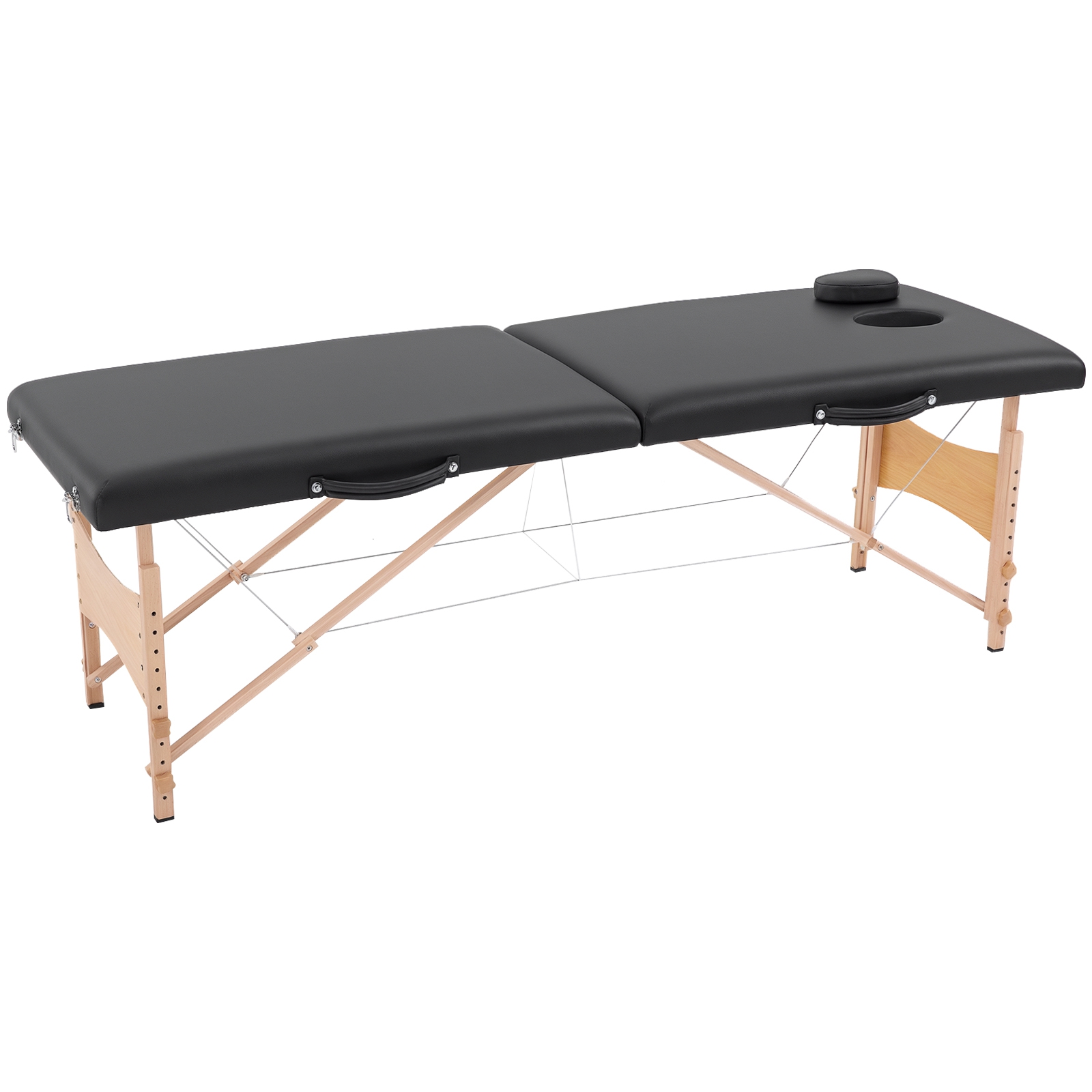 HOMCOM Massageliege mobiler Massagetisch höhenverstellbar Kosmetik Bank aus Pappelholz mit Schaumstoff schwarz 186 x 60 x 58-81 cm   Aosom.de