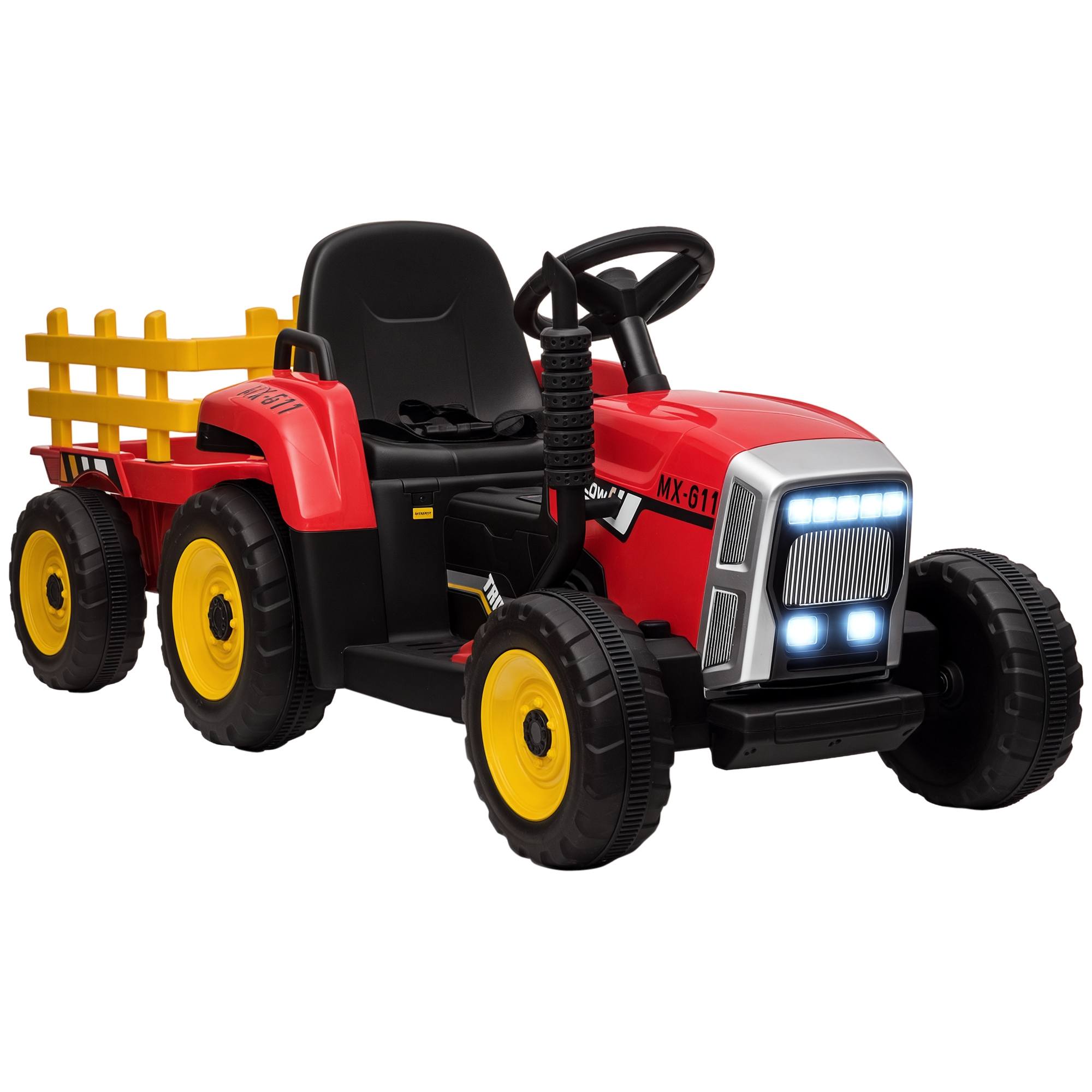 HOMCOM Elektrischer Traktor für Kinder Elektroauto mit Anhänger, Fernbedienung, MP3, Scheinwerfer, 3-6 km/h, rot   Aosom.de