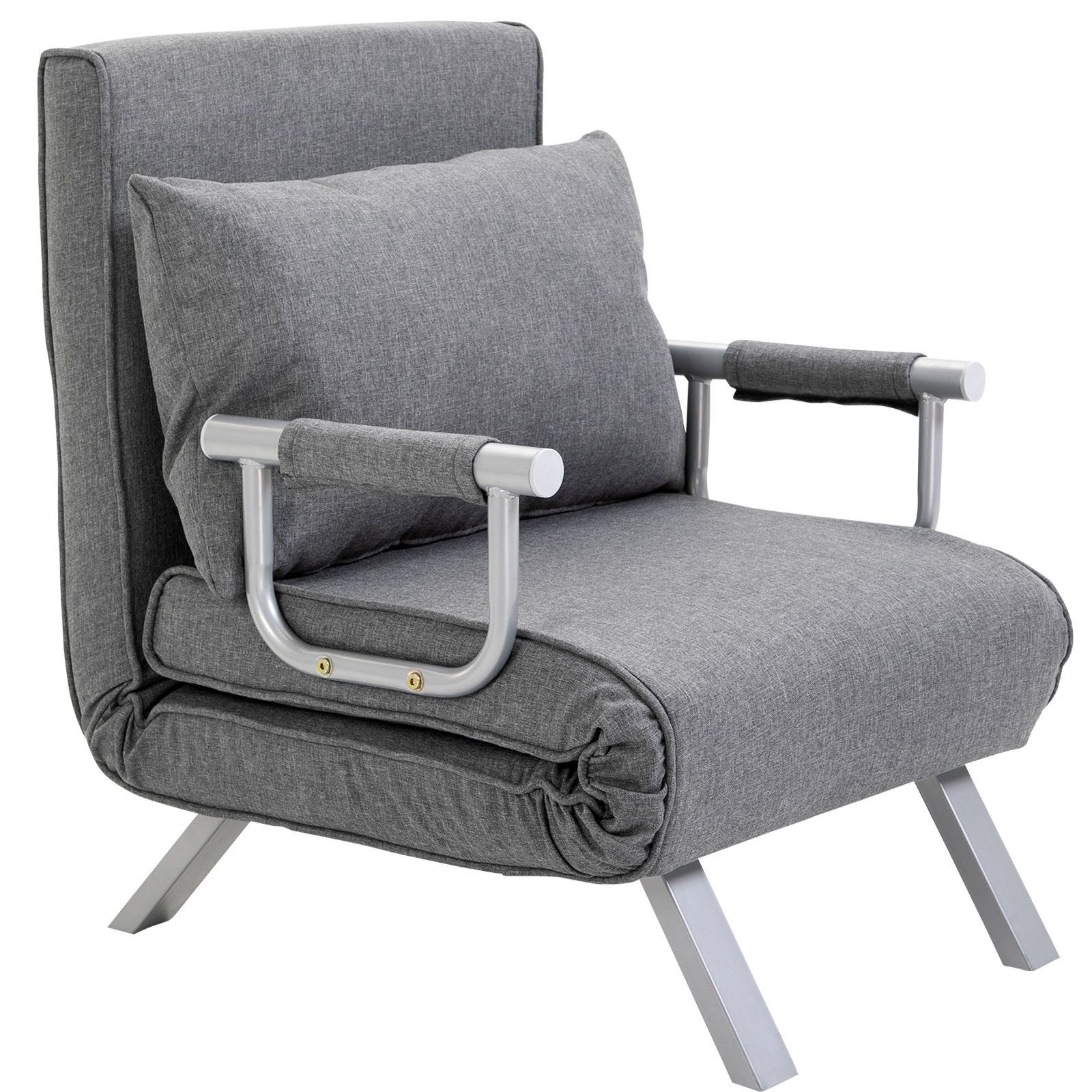 HOMCOM Schlafsofa Schlafcouch mit Verstellbarer Rückenlehne, Wurfkissen, Sofa mit Schlaffunktion, Leinenoptik, Armlehne, Couch für Wohnzimmer, Schlafzimmer, Grau Aosom