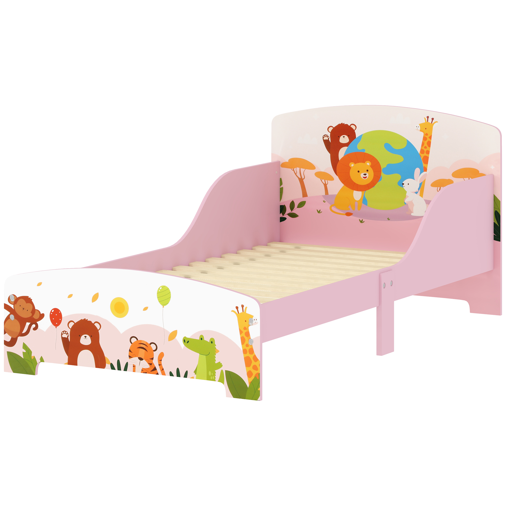 AIYAPLAY Kinderbett 3+ Jahre mit Erhöhten Rändern und Sicherheitsseiten, Holzbett für Kinder, 143x77x60 cm, Rosa Aosom