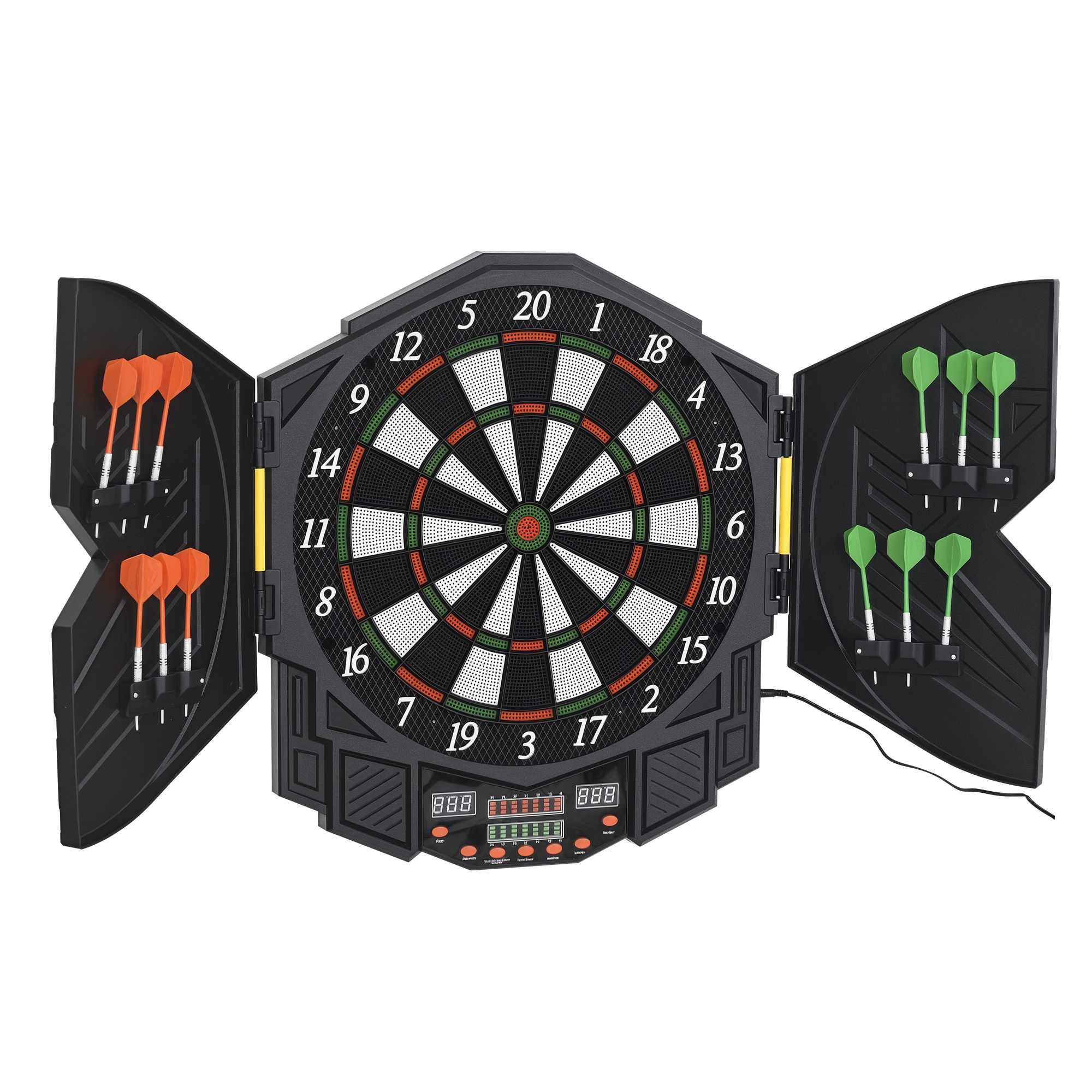 HOMCOM Elektronische Dartscheibe Dartboard mit Tür 216 Spiele inkl. 4 LED 12 Pfeile für bis zu 8 Spieler ABS PP 49x54,6x5,5 cm   Aosom.de