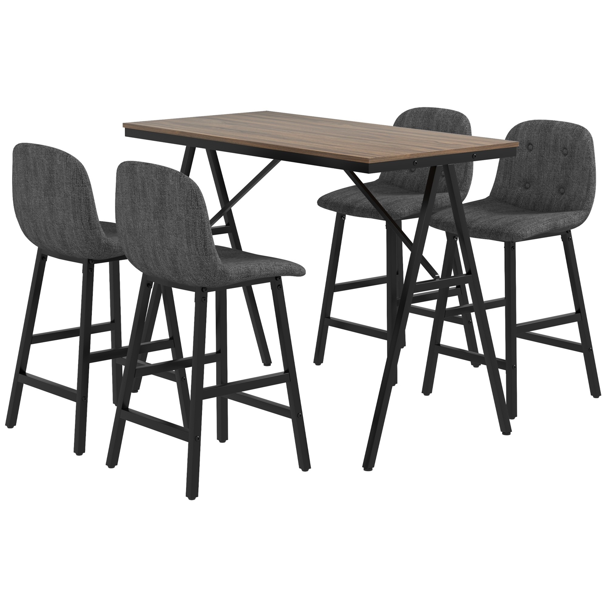 HOMCOM Bartisch mit Barhocker Set, 5-teilige Essgruppe, Küchentisch, Bistrotisch mit 4 Stühlen, Bartisch Set für Küche, Wohnzimmer, Stahl, Dunkelgrau, 120 x 60 x 91 cm Aosom