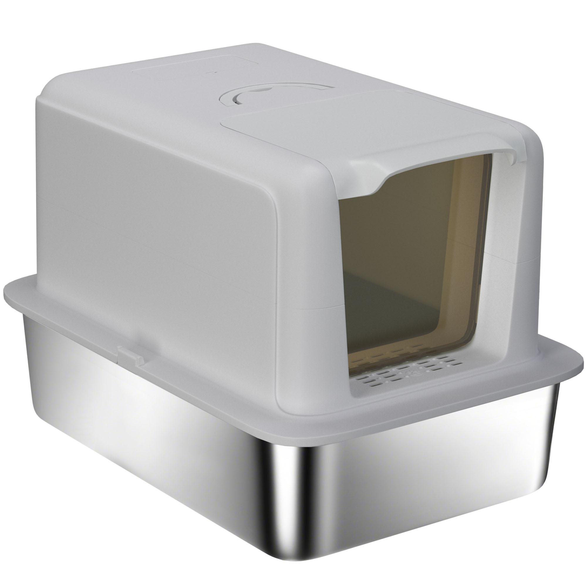 PawHut Katzenklo, Katzentoilette mit Deckel, Wanne aus Edelstahl, eingebauter Streufilter, inklusive Streuschaufel, für Katzen bis 6 kg, Grau   Aosom