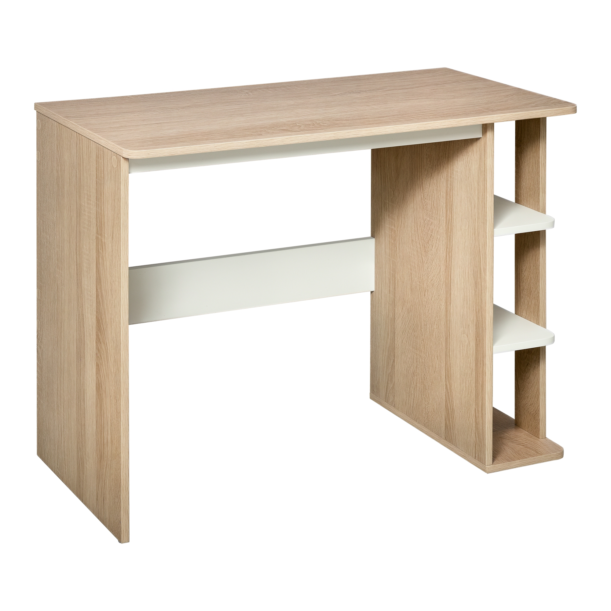 HOMCOM Schreibtisch mit Regal Bücherregal Computertisch Bürotisch 100x44x74cm aus Spanplatte in Natur und Weiß Aosom.de