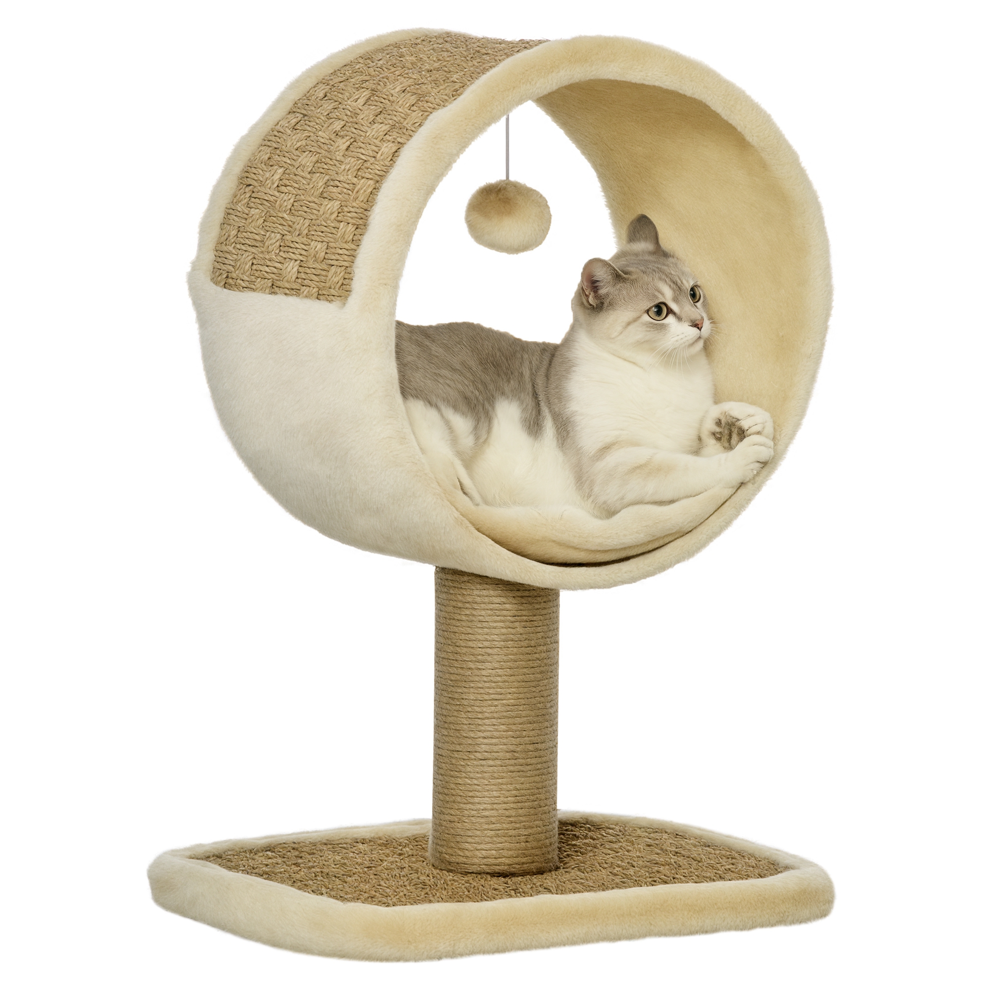 PawHut Kratzbaum klein, H56 cm, mit großem Kreis für kleine Katzen, Katzenbaum mit Spielball,stabil, Hellbraun 40 x 30 x 56 cm   Aosom