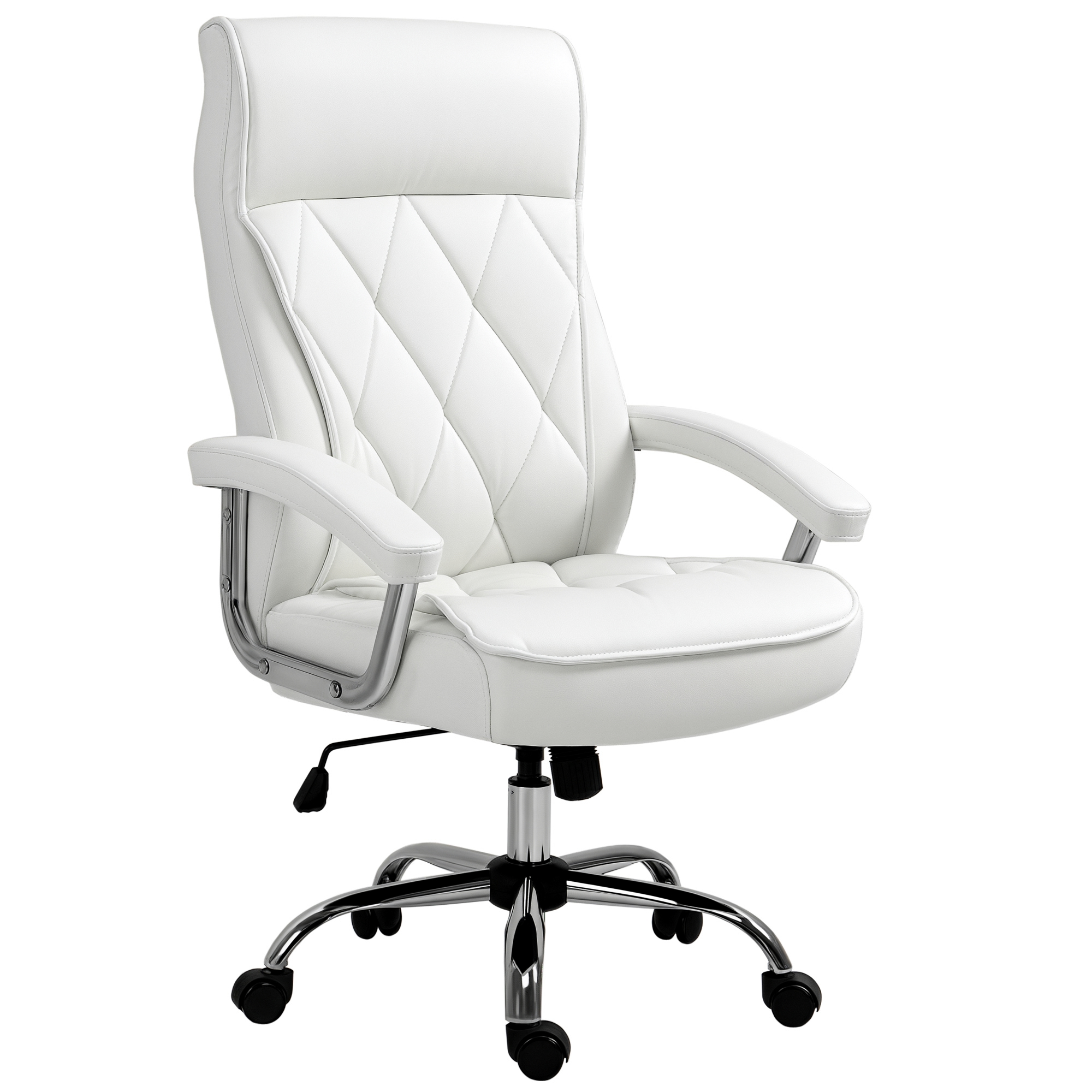 Vinsetto Bürostuhl Kunstleder, ergonomischer Schreibtischstuhl, Drehstuhl mit Wippenfunktion, höhenverstellbar, Weiß Aosom