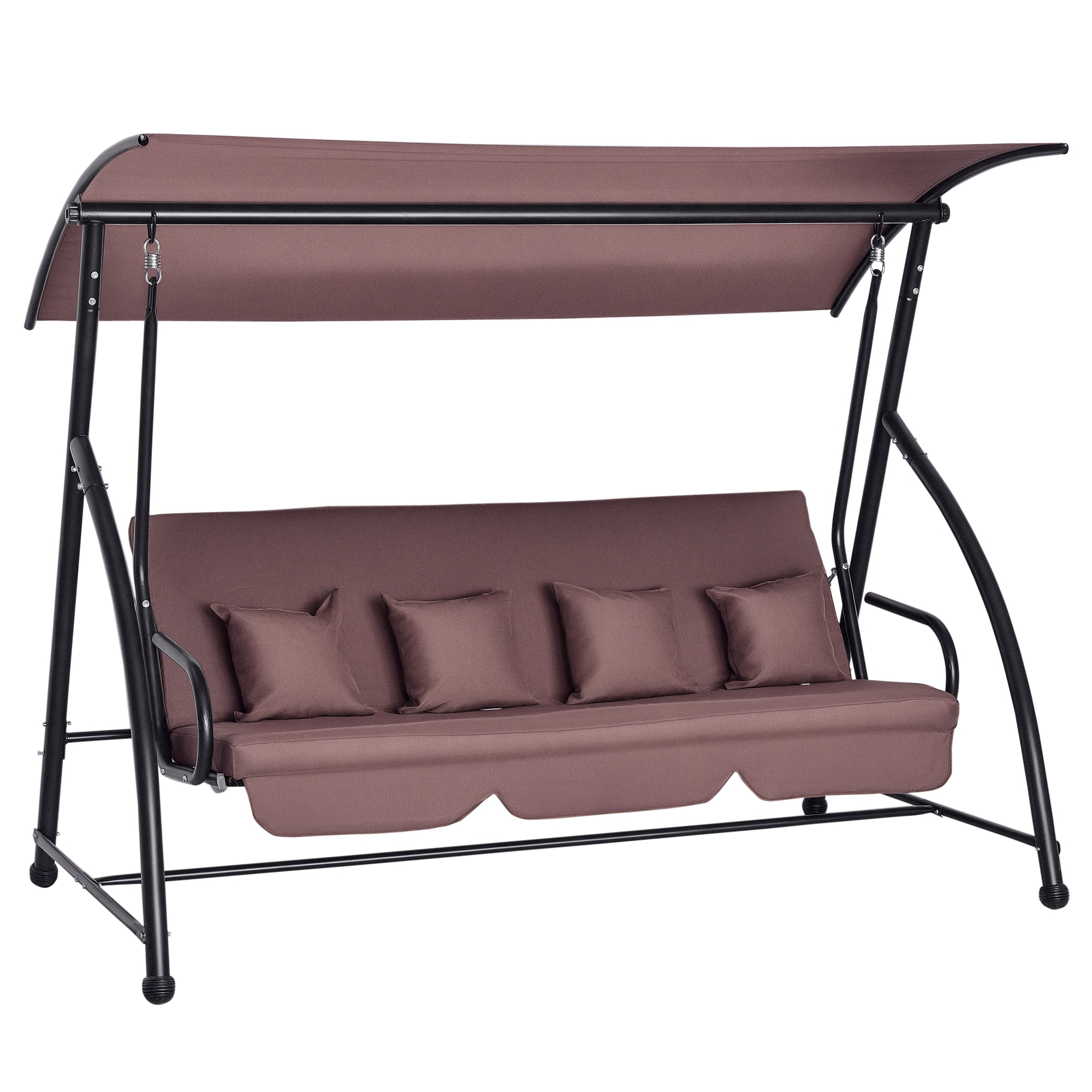 Outsunny Hollywoodschaukel Gartenschaukel 3-Sitzer mit verstellbarem Dach und Liegefunktion, Polyester in Braun 215 x 120 x 165 cm   Aosom.de