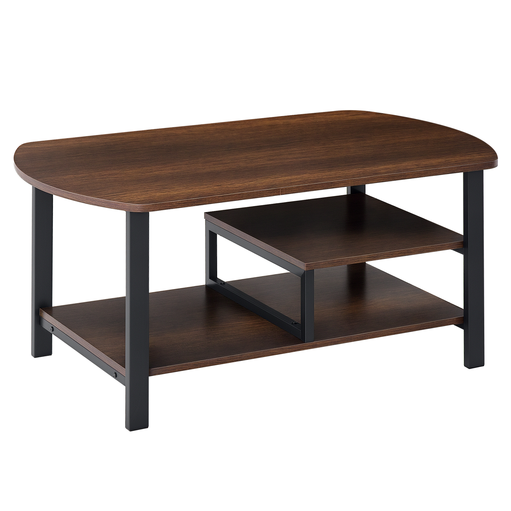 HOMCOM Couchtisch moderner Wohnzimmertisch mit Ablageflächen 100x60x46cm aus Spanplatte und Stahl in Braun für stilvolle Wohnzimmergestaltung   Aosom.de