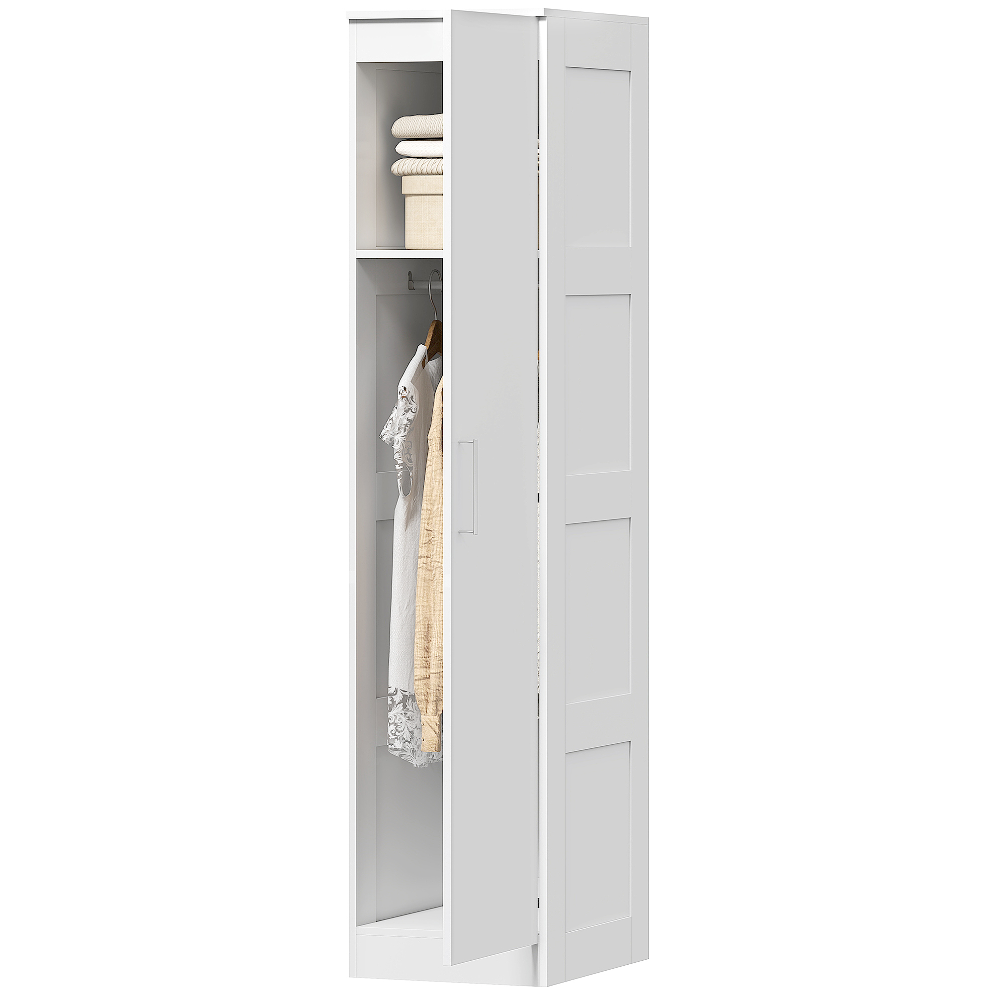 HOMCOM Kleiderschrank Mehrzweckschrank mit Kleiderstange, Regal, Soft-Close-Tür Garderobenschrank Schrank Drehtürenschrank für Schlafzimmer 40 x 52 x 180 cm Weiß Aosom