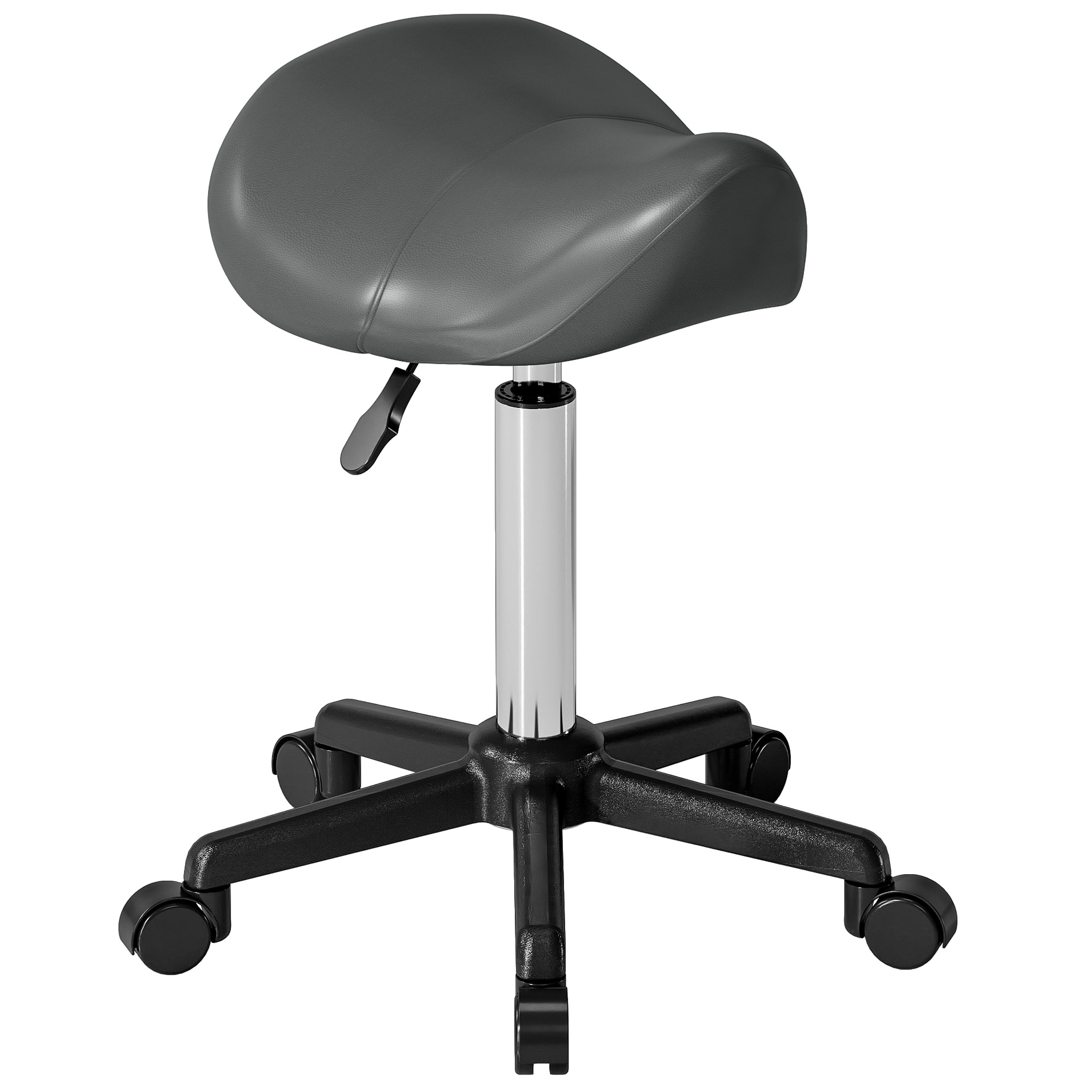 HOMCOM Rollhocker, Massagehocker mit Höhenverstellung 45-57 cm und ergonomischem Sattel, drehbarer Arbeitsstuhl mit Rollen 360°, für Massagestudio, Tattoo, Klinik, Spa, Grau   Aosom
