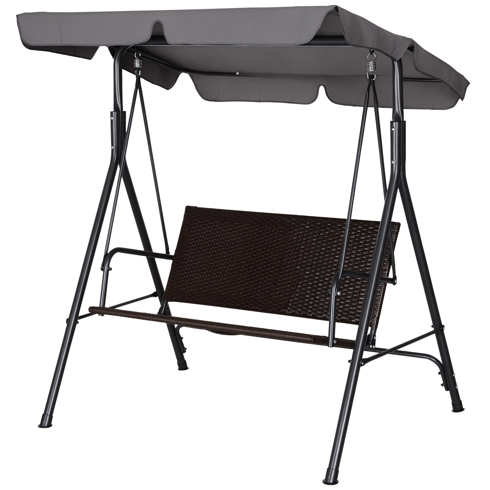 Outsunny Hollywoodschaukel 2-Sitzer Gartenschaukel mit verstellbarem Sonnendach, Stahlrahmen & Rattan, 140 x 110 x 151 cm für Garten & Terrasse   Aosom.de