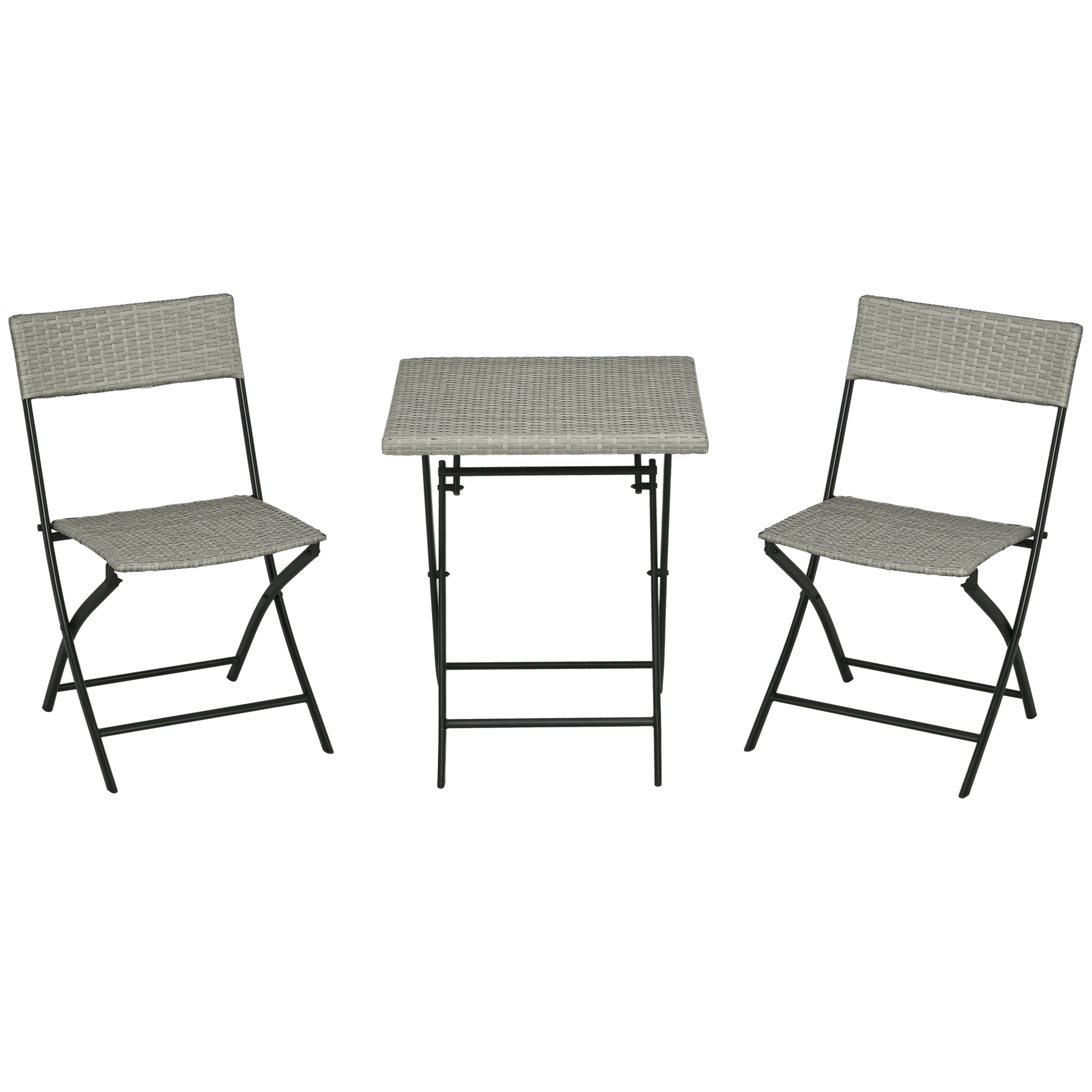 Outsunny 3tlg Rattan Balkonmöbel-Set Bistro-Set mit 2 Klappstühlen und Klapptisch Gartenmöbel-Sitzgruppe in Hellgrau Metall Aosom.de