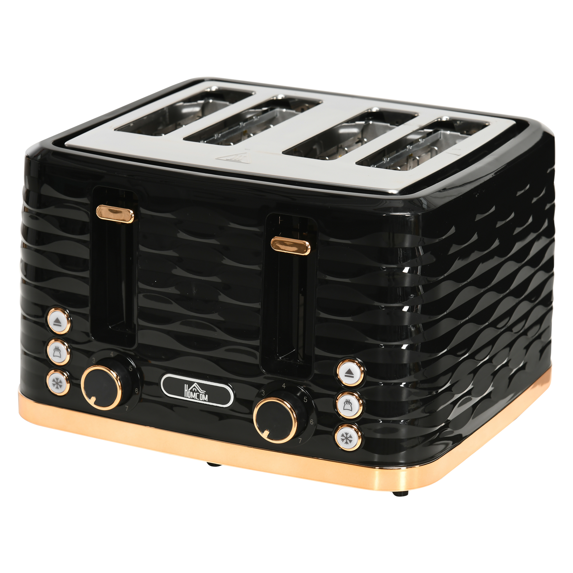 HOMCOM Toaster 4 Scheiben mit Brötchenaufsatz, 7 Stufen, Auftaufunktion, Liftfunktion, Krümelschublade 1860 W Schwarz   Aosom
