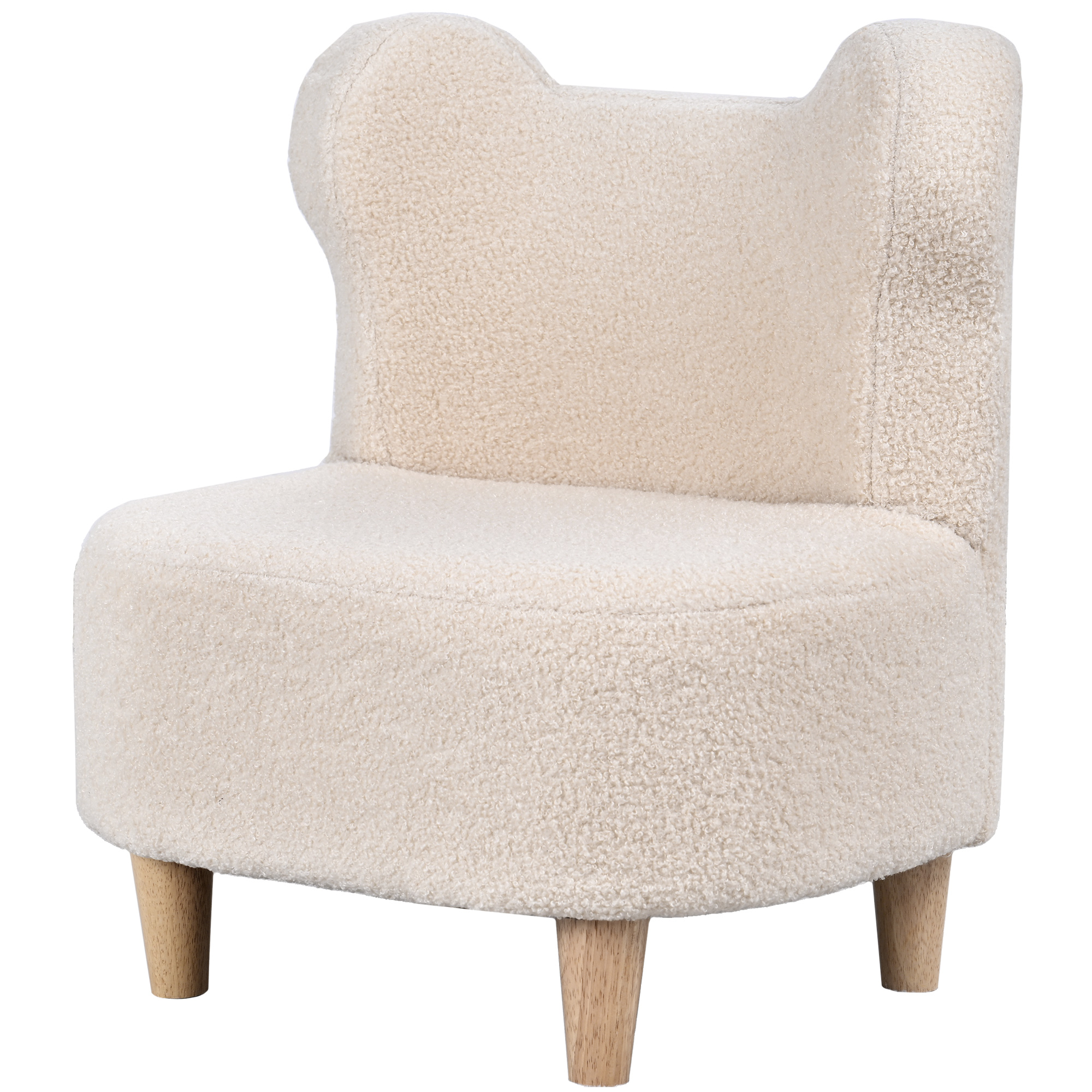AIYAPLAY Kindersessel, Kindersofa mit Teddyfleece-Optik, Bärenform Kinderstuhl mit Holzbeine für Kinderzimmer, Spielzimmer, Beige   Aosom