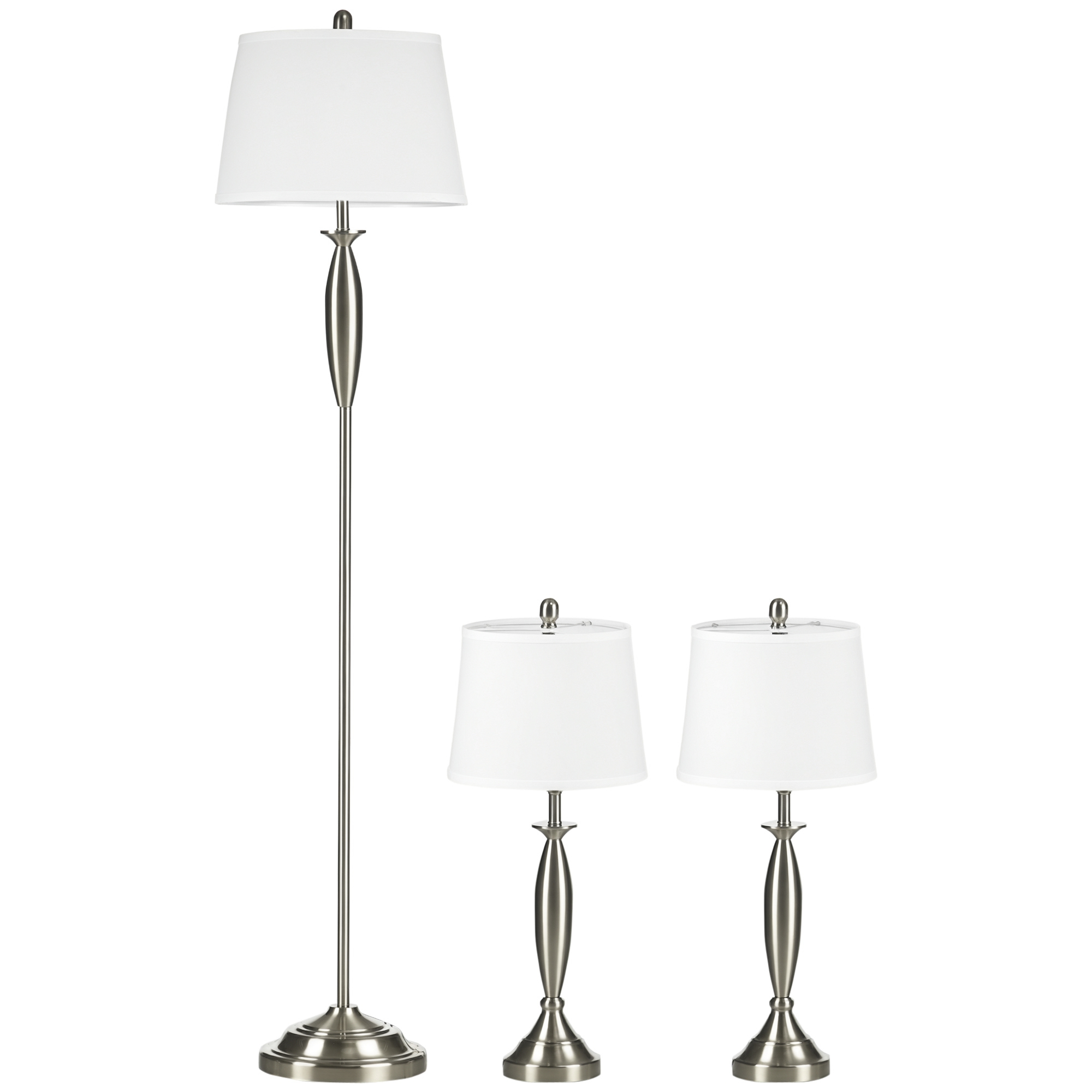 HOMCOM 3-tlg Lampenset Stehleuchte & 2 Tischlampen E27 Silber und Weiß für Wohnzimmer Schlafzimmer moderne Beleuchtung Aosom.de