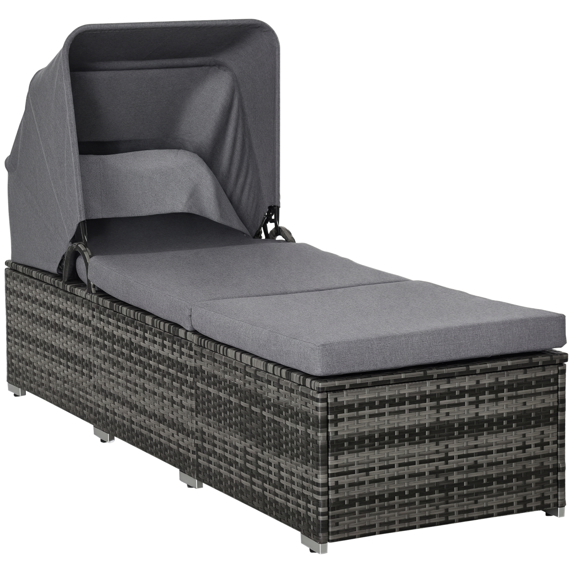 Outsunny Sonnenliege Polyrattan mit Sonnendach verstellbare Gartenliege Rattanliege mit Kissen Grau 195x65x40cm für entspannte Stunden im Garten Aosom.de