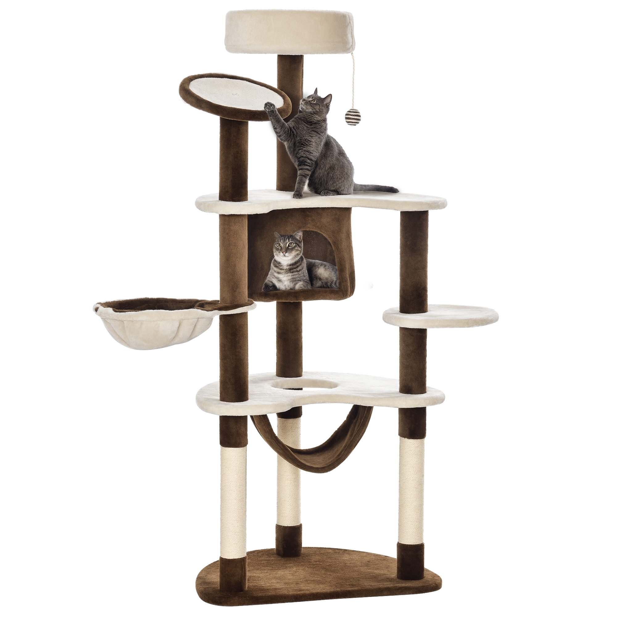 PawHut Kratzbaum XXL Katzenbaum 153H cm mit Katzenhöhle Hängematte Kletterbaum für Katzen Plüsch Braun für Spiel & Entspannung   Aosom.de