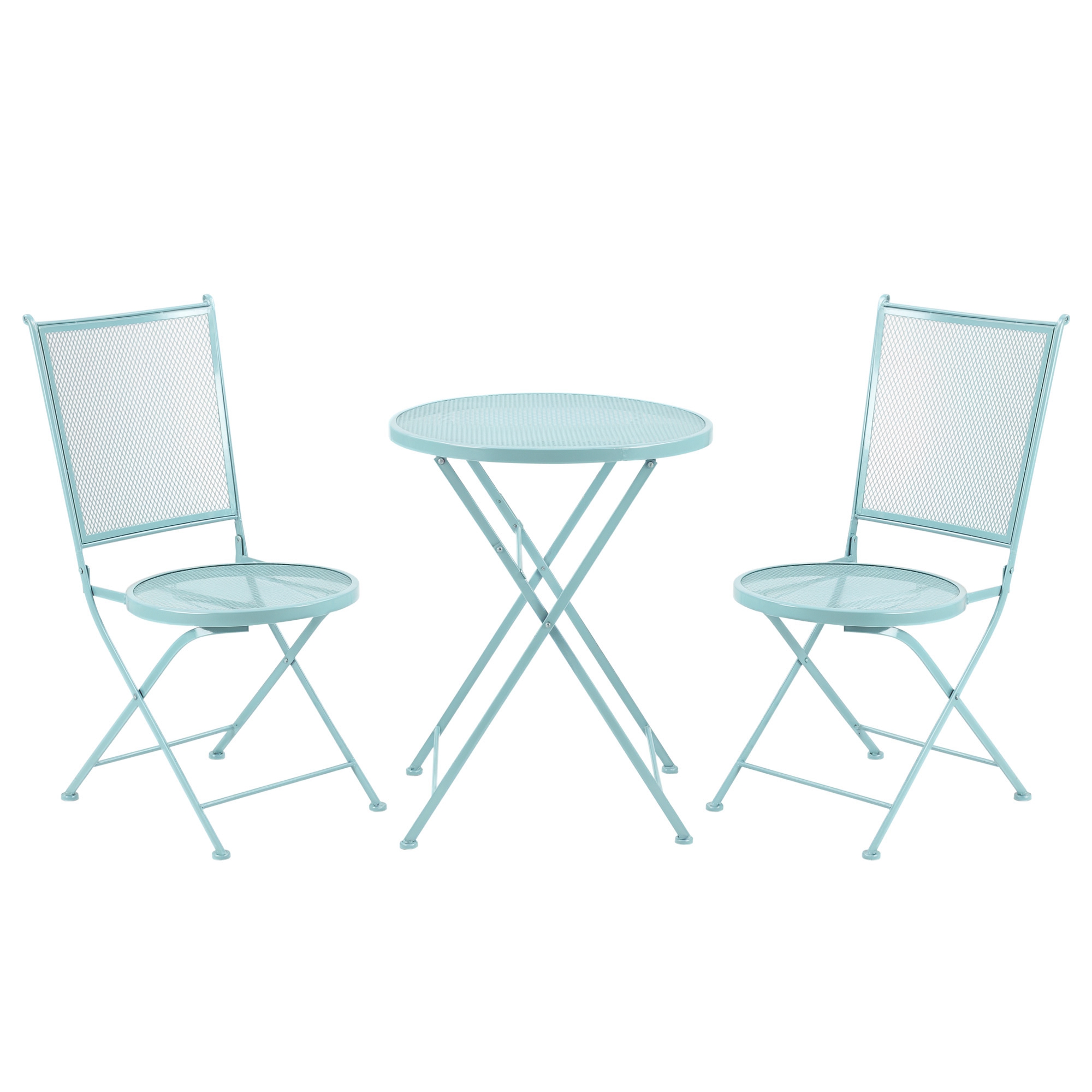 Outsunny Garten Sitzgruppe für 2 Personen Bistro-Set mit 1 Tisch und 2 faltbaren Stühlen, Metall blau, ideal für Terrasse und Balkon   Aosom.de